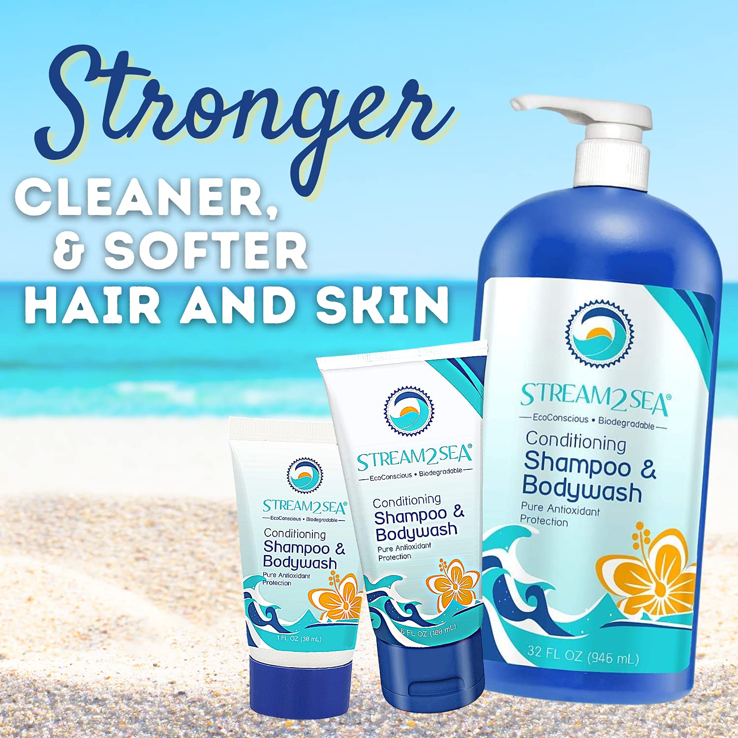 STREAM 2 SEA 3-in-1 Shampoo, Body Wash & Conditioner | Reef Safe, All Natural & Organic | Sulfate & Paraben Free | 32 oz | Perfect for Camping, Travel & Outdoor Adventures | Gentle Skin & Hair Care for Men & Women