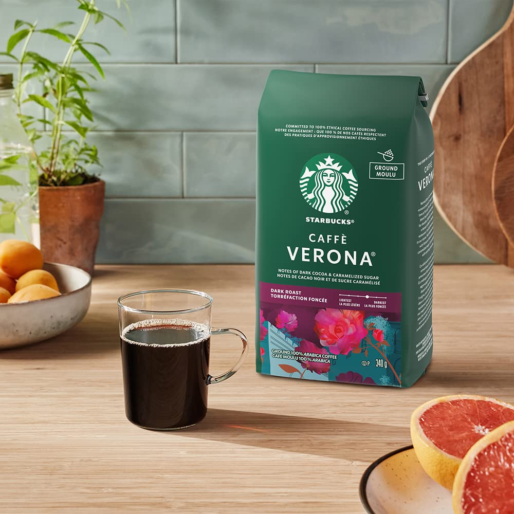 Starbucks Espresso Roast Ground Coffee - Dark Roast Premium Coffee Beans (Pack of 6, 340g Each) for Espresso Machines & French Press - Perfect for Home Brewing, Office Use & Gifts