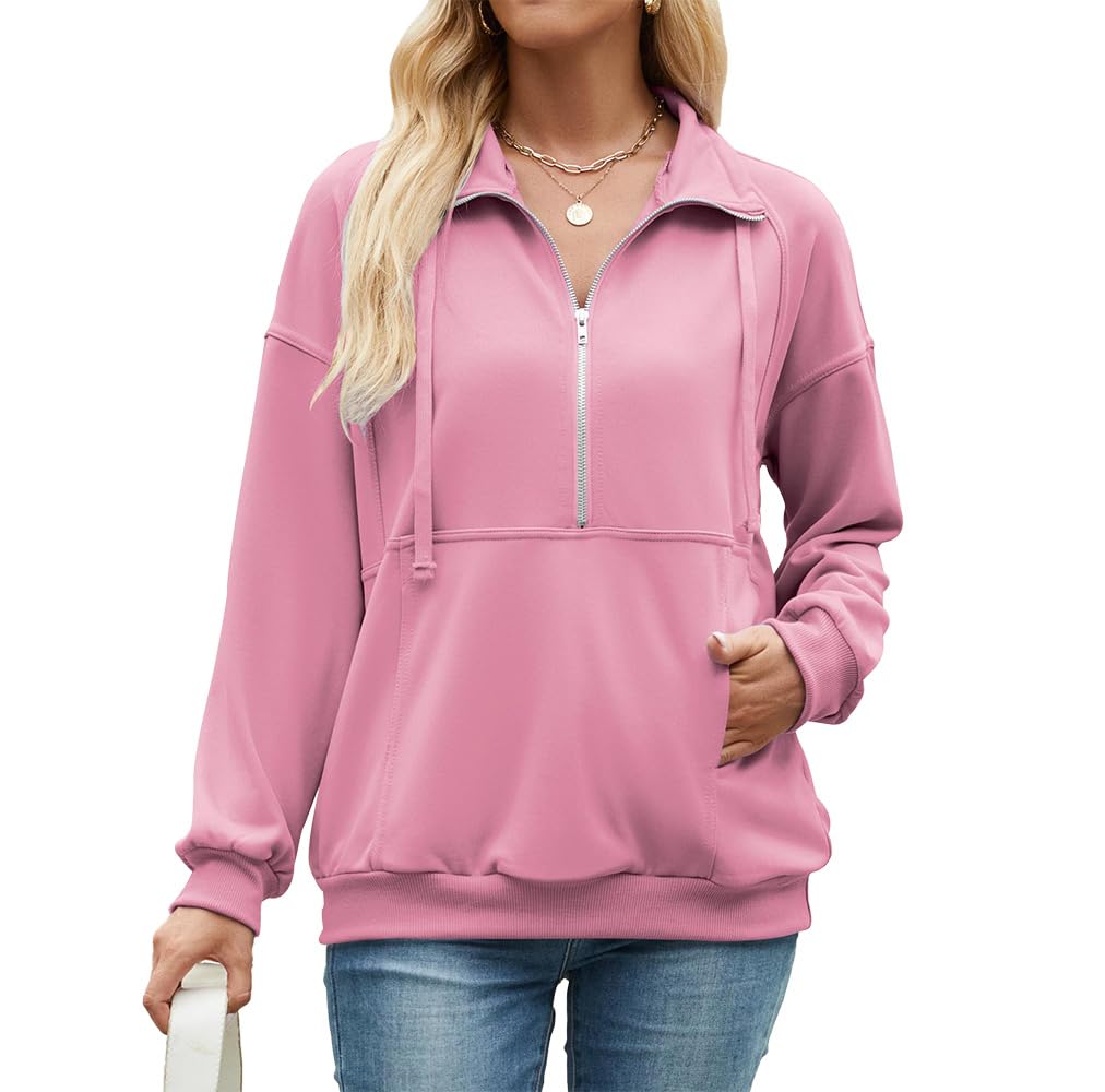 MrKoala Women's Long Sleeve Half Zip Pullover Sweatshirt with Pocket - Casual Loose Fit Fleece Top for Fall & Winter, Gym, Outdoor Activities
