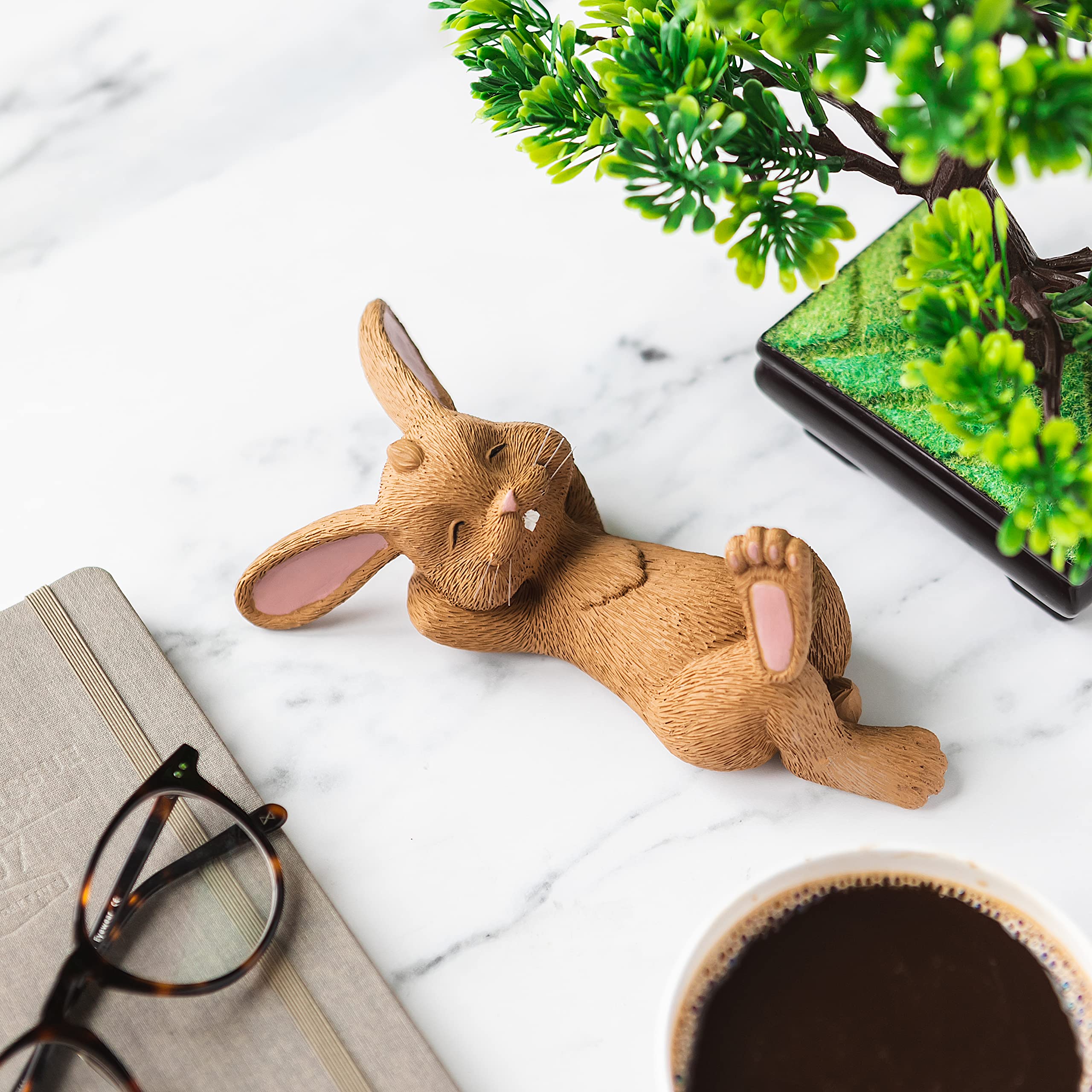 Whimsical Brown Bunny Rabbit Figurine - Cute Collectible Laying on Back - Happy Bunny Collection - Perfect Gift for Bunny Lovers, Easter Decor, Home Decor, Nursery Decor, Bunny Mom Gifts