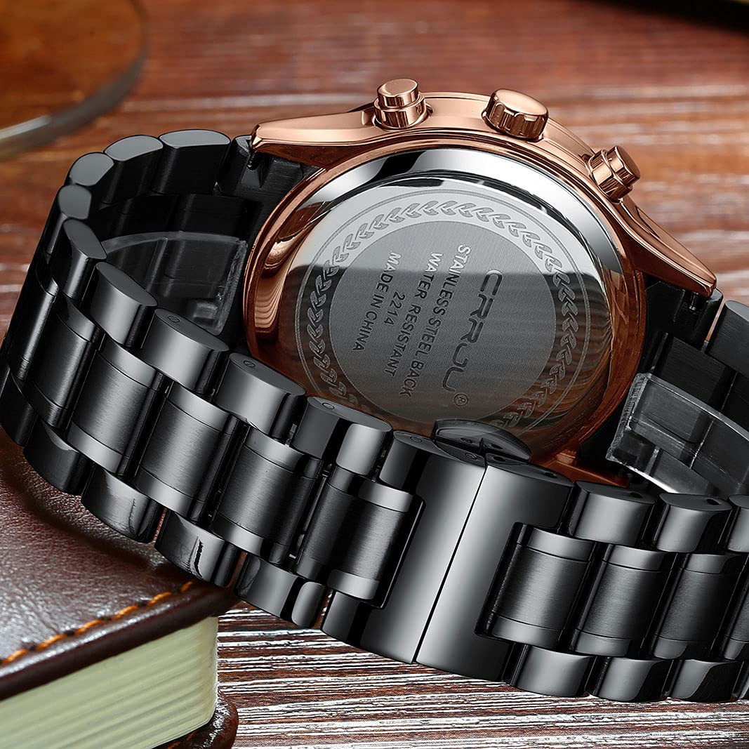 CRRJU Men's Stainless Steel Chronograph Watch with Date Display - Waterproof Fashion Wristwatch for Business, Casual & Outdoor Activities - Durable Metal Band for Daily Wear