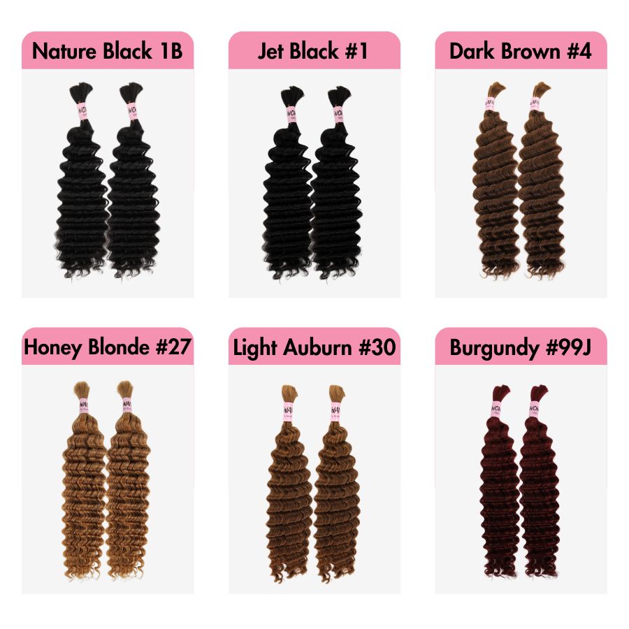 WOWANGEL 99J Brown & Jet Black Human Hair Extensions for Boho Braids - 100g Deep Wave Braiding Hair for Natural Look | Perfect for Protective Styles, Weddings & Everyday Wear