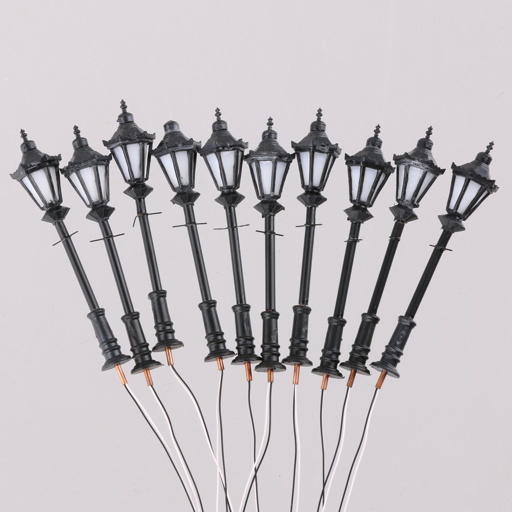 10PCS 1:100 Scale LED Courtyard Lamps for Model Railway & Train Sets - Miniature Street Lights for Diorama, Village Scenery & Landscape Design