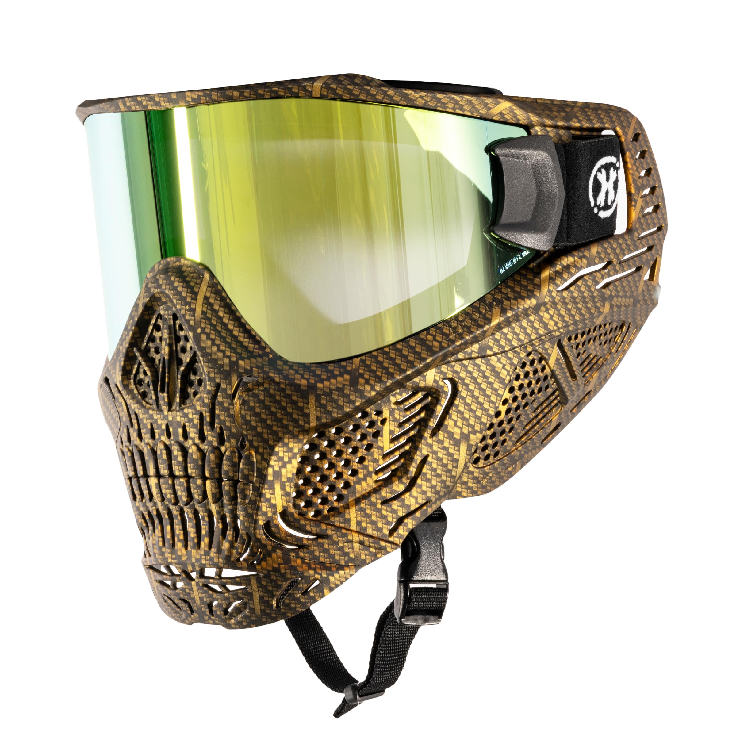 HK Army HSTL Skull Paintball Goggle & Airsoft Mask - Machine Gold & Gold Lens - Tactical Protection for Paintball, Airsoft & Outdoor Sports