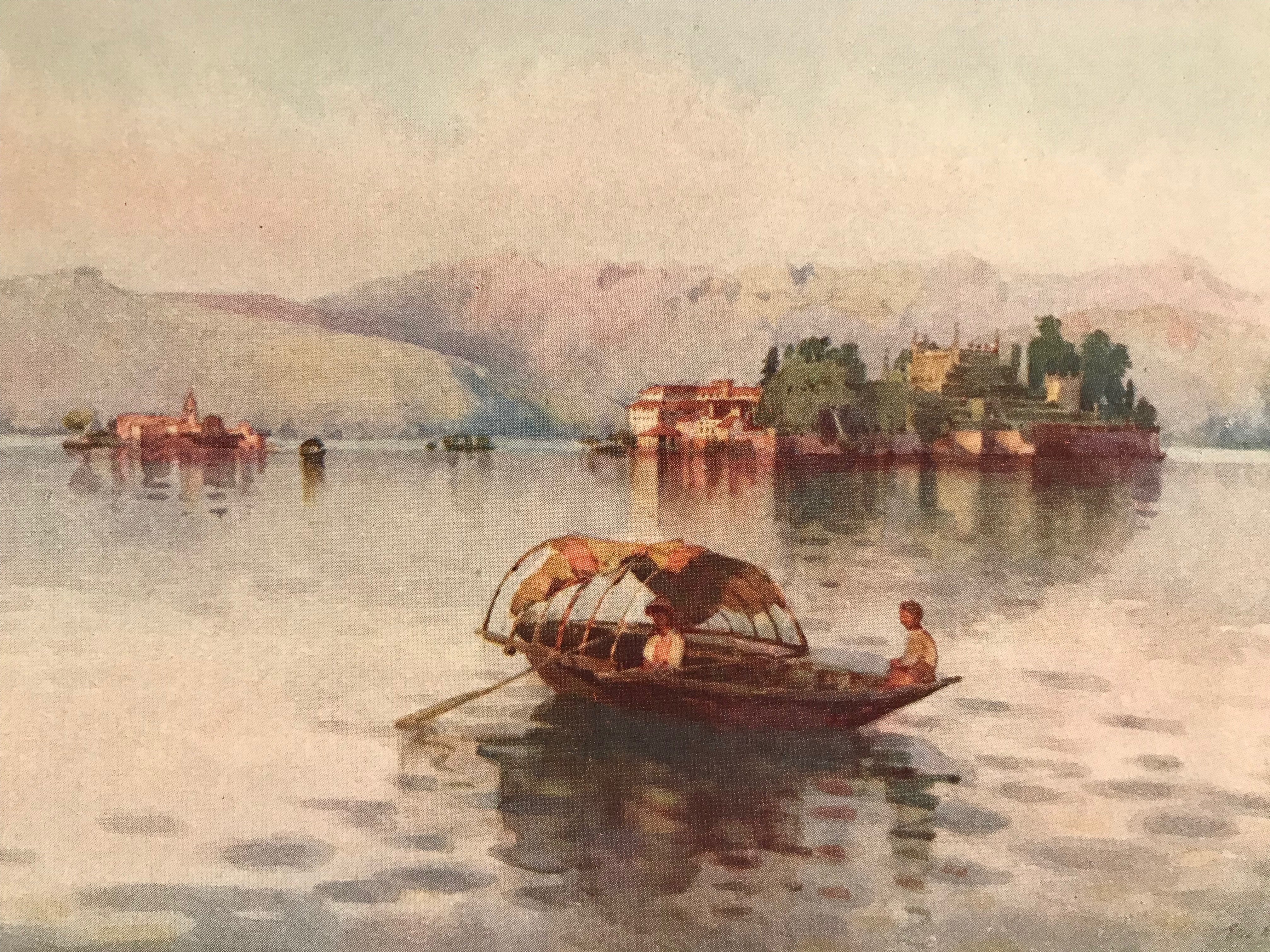 1905 Original Italian Print - Italian Travel Color Plate - A Summer Evening at Lago Maggiore | Vintage Wall Art for Home Decor & Office