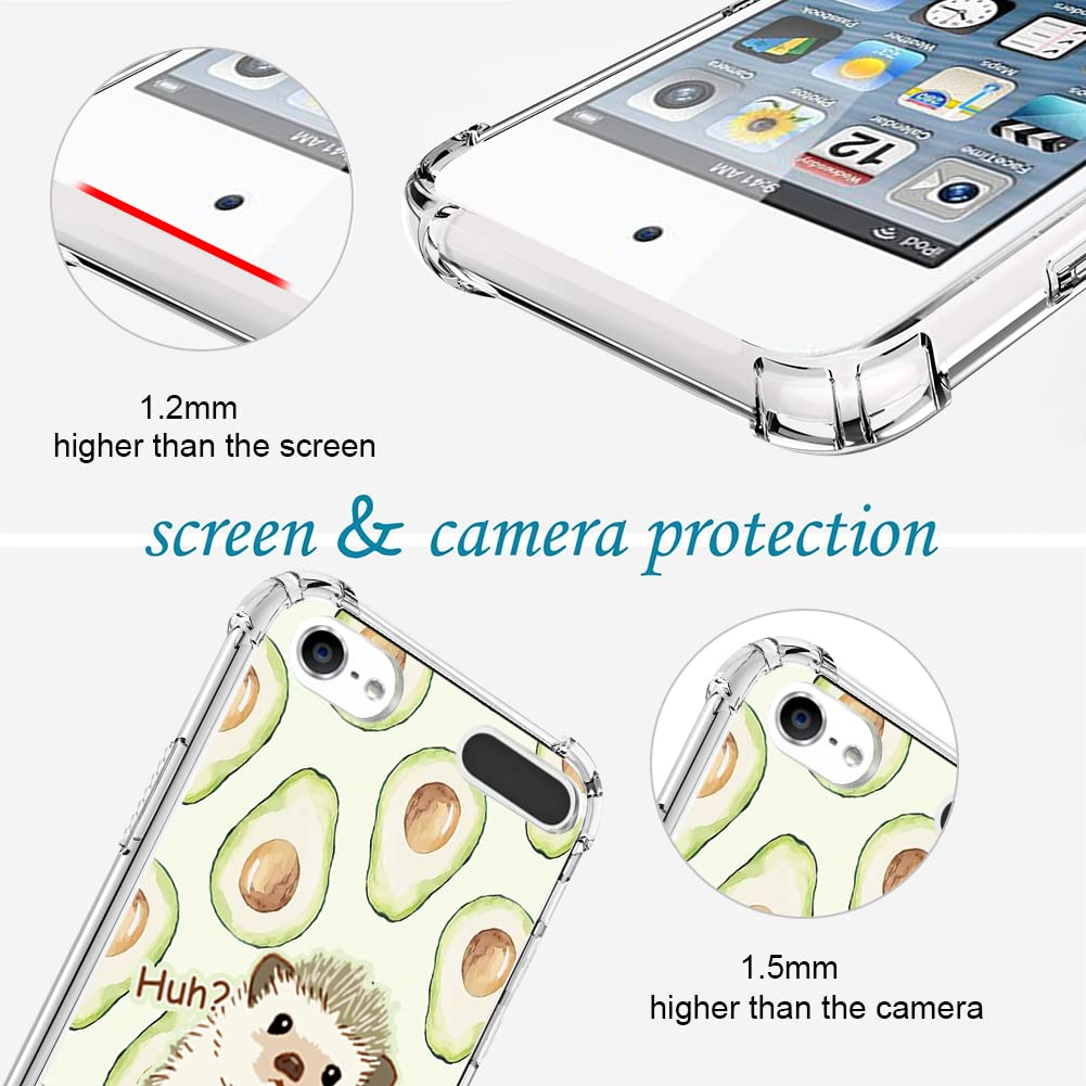 OOK Compatible iPod Touch 5/6/7 Case with Ring Holder - Soft TPU Bumper & Shockproof PC Back Cover for Women Girls (Avocado Hedgehog Design) - Perfect for Daily Use, Travel & Selfies