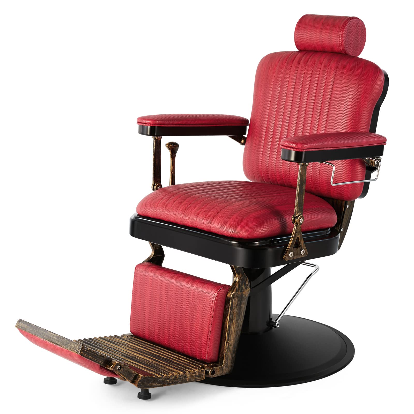 Professional Heavy Duty Barber Chair - Retro Hydraulic Reclining Salon Chair for Haircut & Tattoo - Adjustable Stylist Chair with Footrest (Red) - Perfect for Barber Shops, Salons & Tattoo Studios