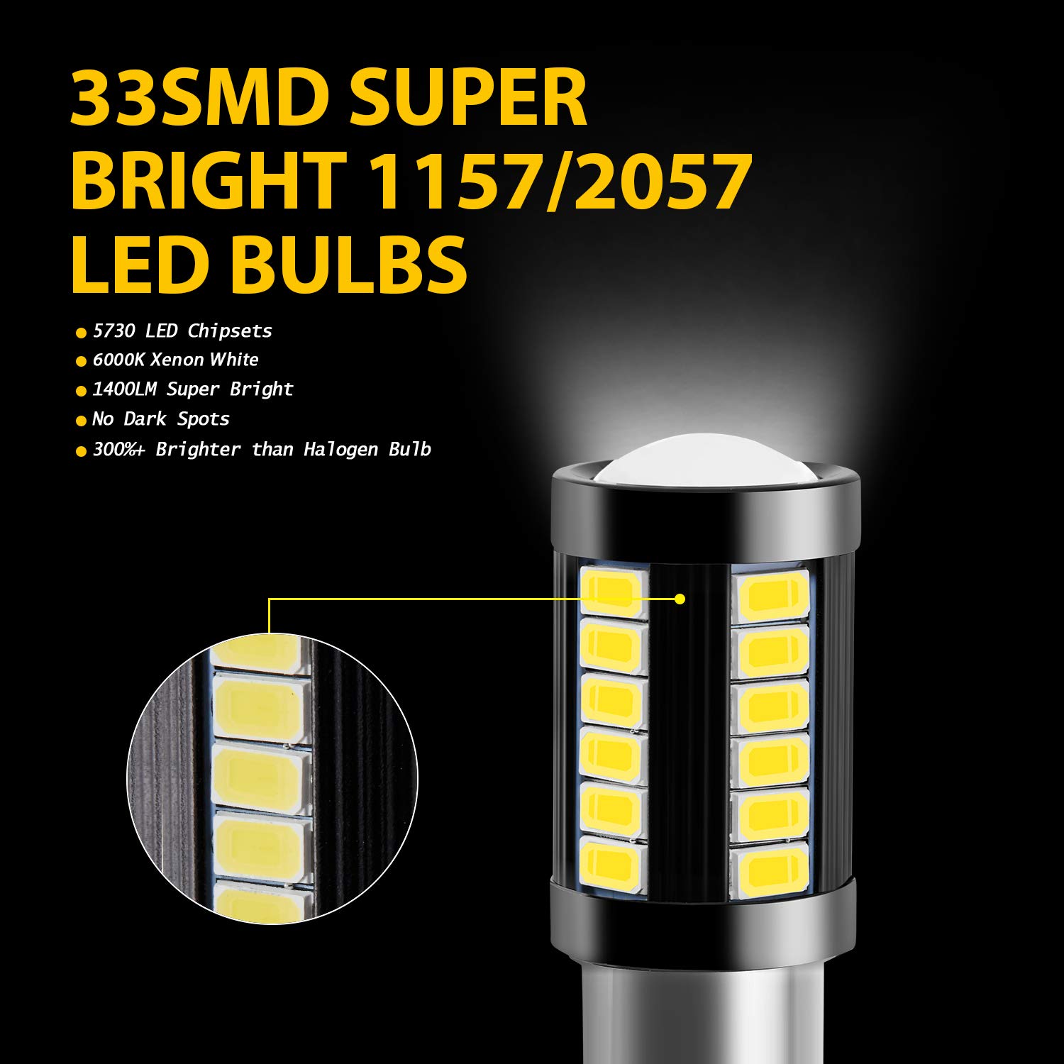 AUXLIGHT 1157 2057 2357 7528 BAY15D LED Bulbs - 1400 Lumens Super Bright, Low Power, 6000K Xenon White - Replacement for Backup Reverse Lights, Tail Brake, Stop & Parking Lights (Pack of 2) - Perfect for Cars, Trucks, SUVs & Motorcycles