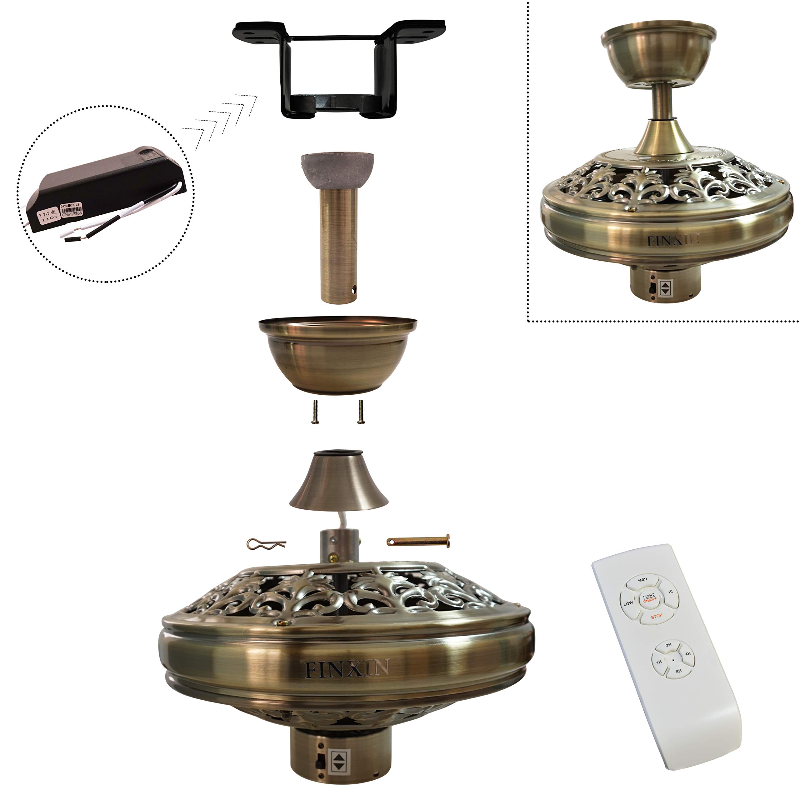 FINXIN 52 Inch Indoor Ceiling Fan with LED Light - Remote Control, 3/5 Blades, Bronze Finish - Perfect for Bedroom, Living Room & Dining Room Cooling and Lighting