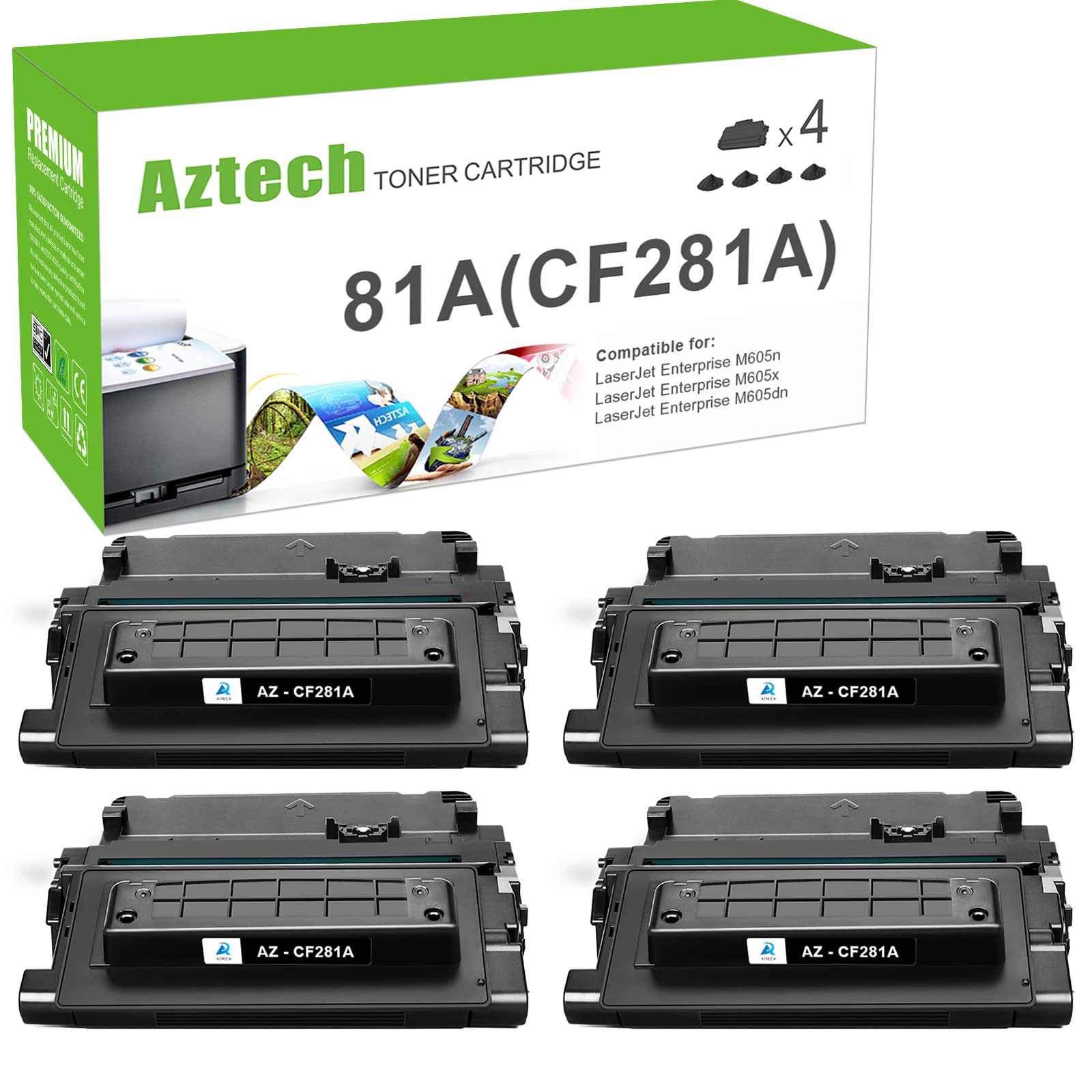 Aztech Compatible Toner Cartridge Replacement for HP 81A CF281A 81X CF281X - High Yield Black Toner (4-Pack) - Works with HP Enterprise MFP M605 M604 M604N M604DN M605N M605DN M605X M630 M606 M630h M630dn M630z Printers - Perfect for Office & Home Printing Needs