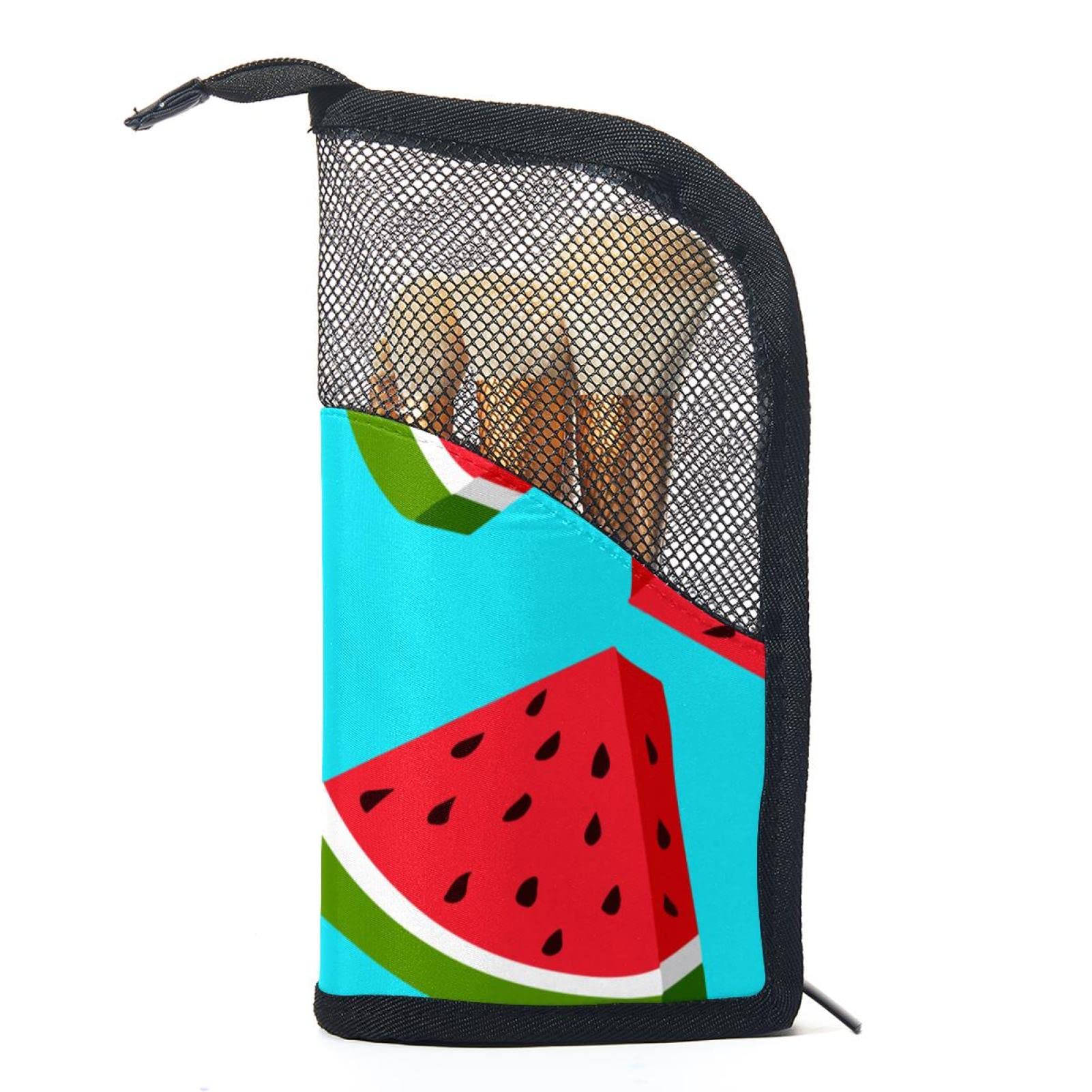 12-Piece Makeup Brush Organizer Bag with Watermelon Print - Portable Cosmetic Brush Holder Case for Travel & Home Storage | Green Background Makeup Brush Set for Professional & Everyday Use