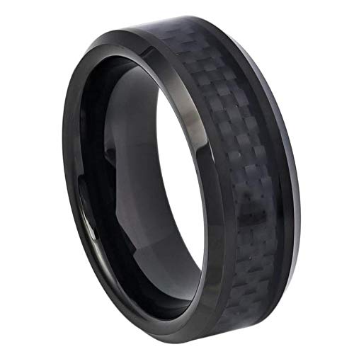 Personalized Laser Engraved Ceramic Ring for Couples - Black Carbon Fiber Wedding Band for Men & Women - Perfect for Engagements & Anniversaries