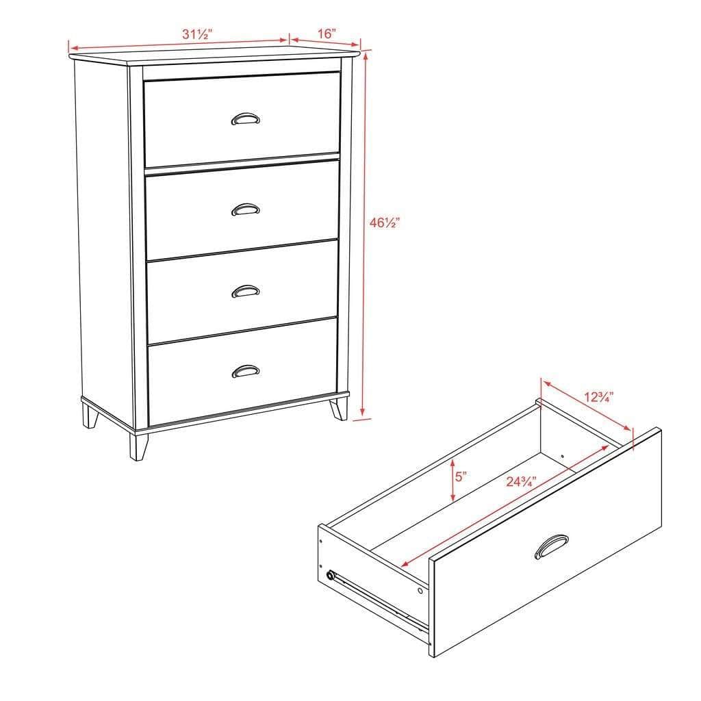 Yaletown White 4-Drawer Chest Dresser - Modern Bedroom Storage Furniture for Clothes, Bedding & Accessories | Perfect for Home, Apartment & Dorm Organization