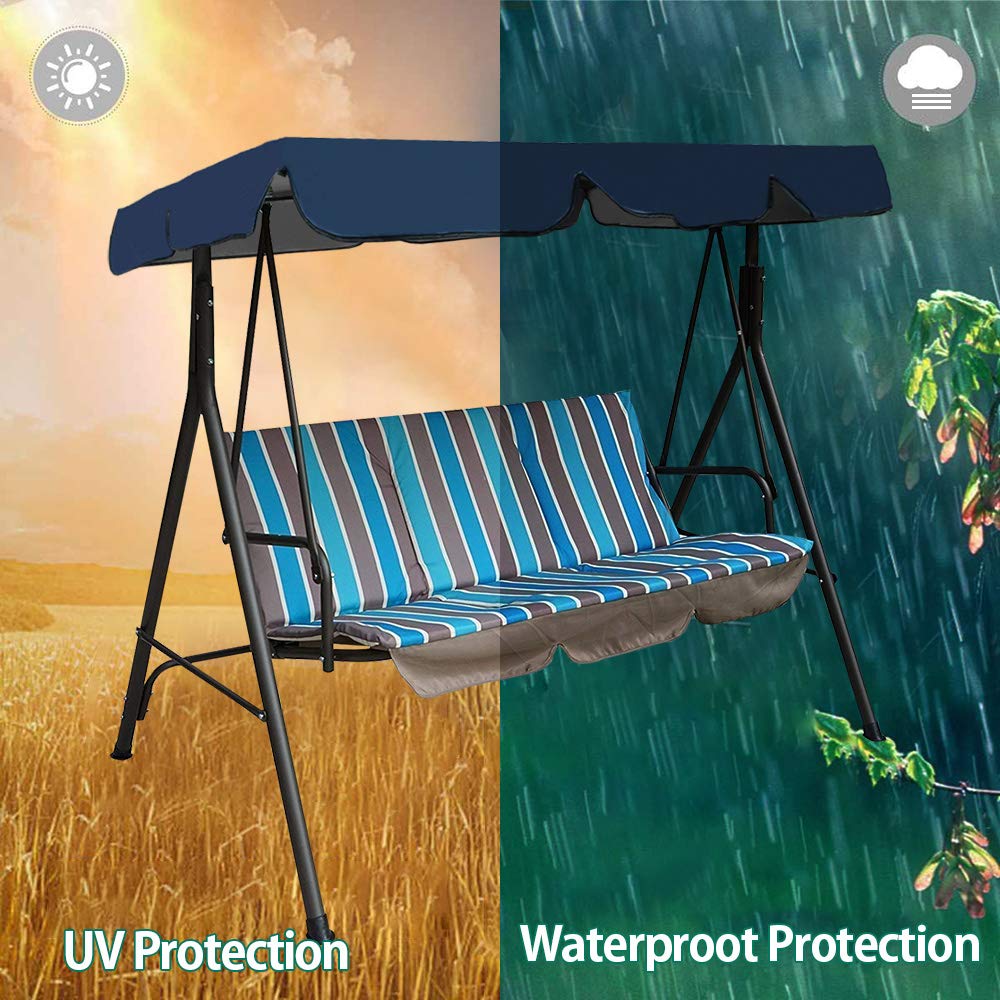Waterproof UV Block Sun Shade Swing Canopy Replacement Cover - 3 Seat Outdoor Patio Swing Chair Top for Garden, Backyard & Poolside (Blue) | Perfect for Relaxing in Shade During Sunny Days