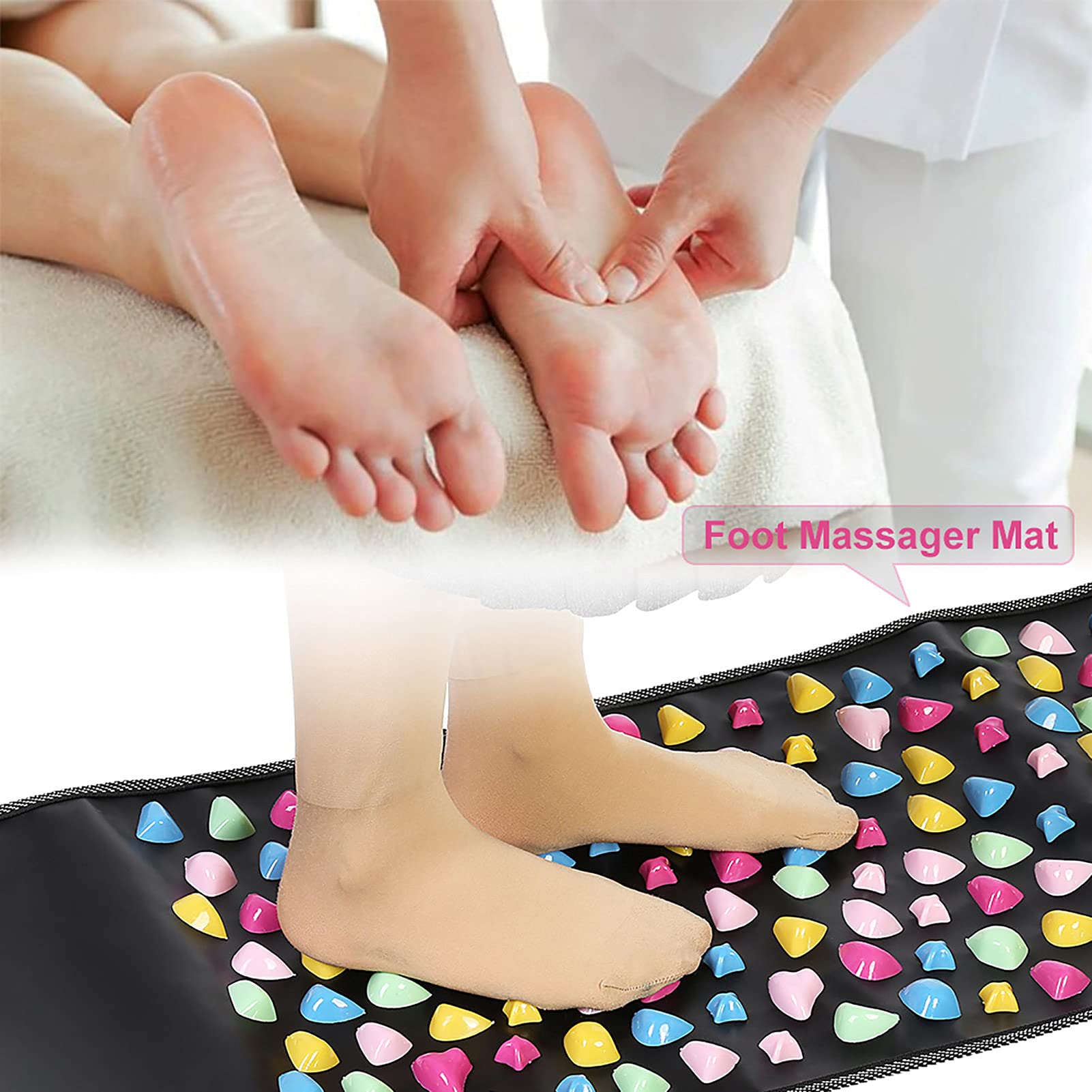 Reflexology Walk Stone Foot Massage Mat - Natural Pebble Acupressure Mat for Pain Relief & Relaxation - Perfect for Home Spa, Yoga, and Stress Relief Therapy