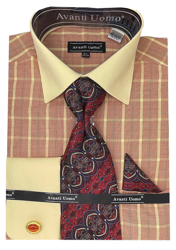 Stylish Red Tone-on-Tone Check Pattern Dress Shirt Set with Cuff | Formal & Business Attire | Perfect for Office, Meetings & Special Occasions