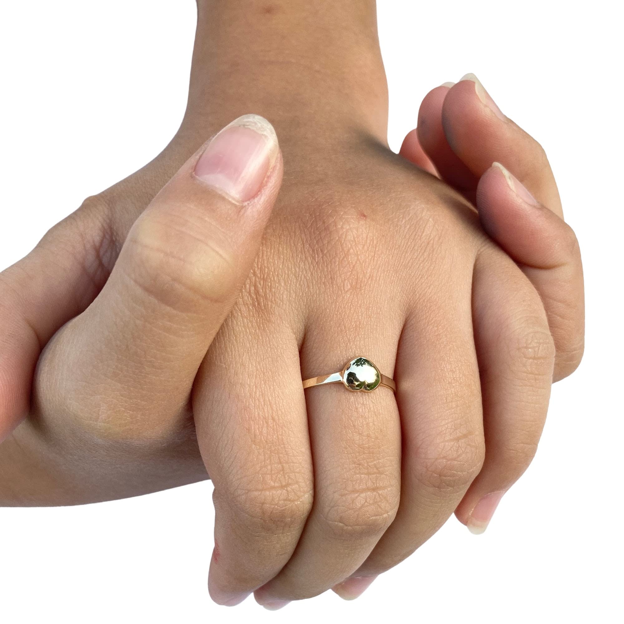 Elliejmaui 14k Solid Gold Signet Ring Size 4 - Dainty Puff Heart Pinky Ring for Women & Teen Girls | Perfect Graduation Gift & Mother's Day Jewelry | Everyday Wear, Special Occasions & Gift Giving