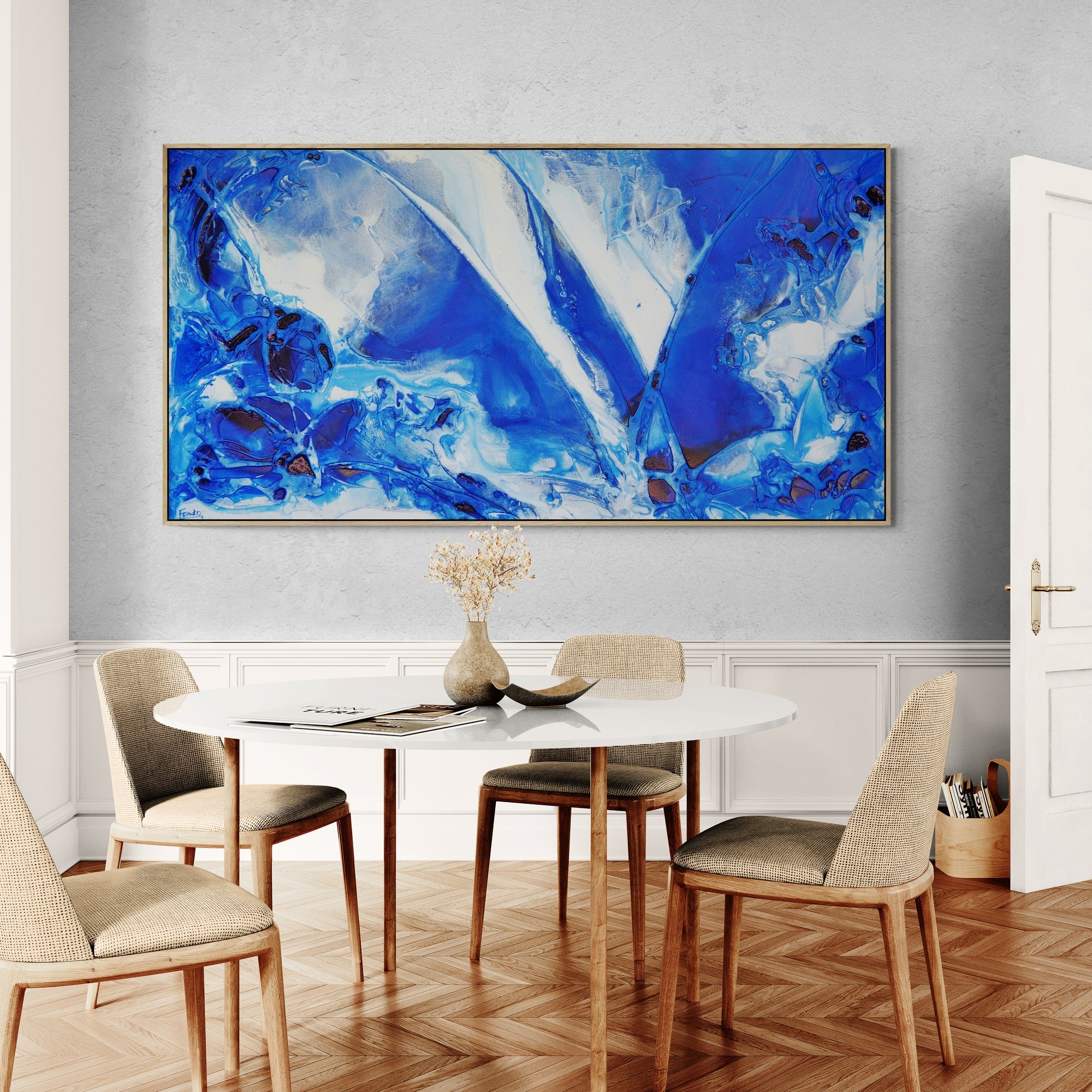 Blue Bay 190cm x 100cm Textured Abstract Canvas Wall Art - Modern Home Decor for Living Room, Bedroom & Office