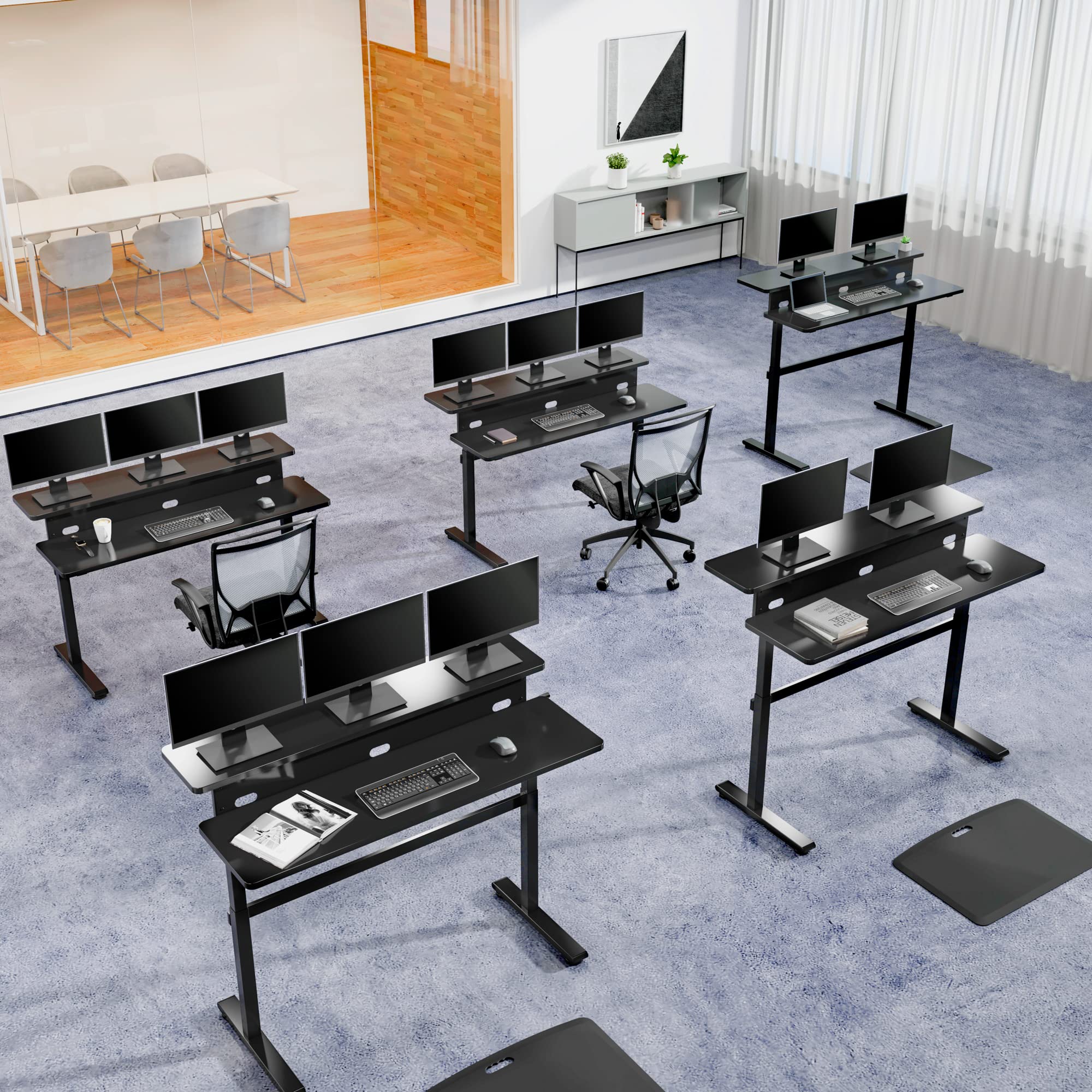 Tranzendesk 55 Inch Dual Level Standing Desk with Shelf - Adjustable Height Crank Sit Stand Workstation for Home & Office | Ergonomic Monitor Riser | Perfect for Remote Work, Gaming & Study (Black, 55in)
