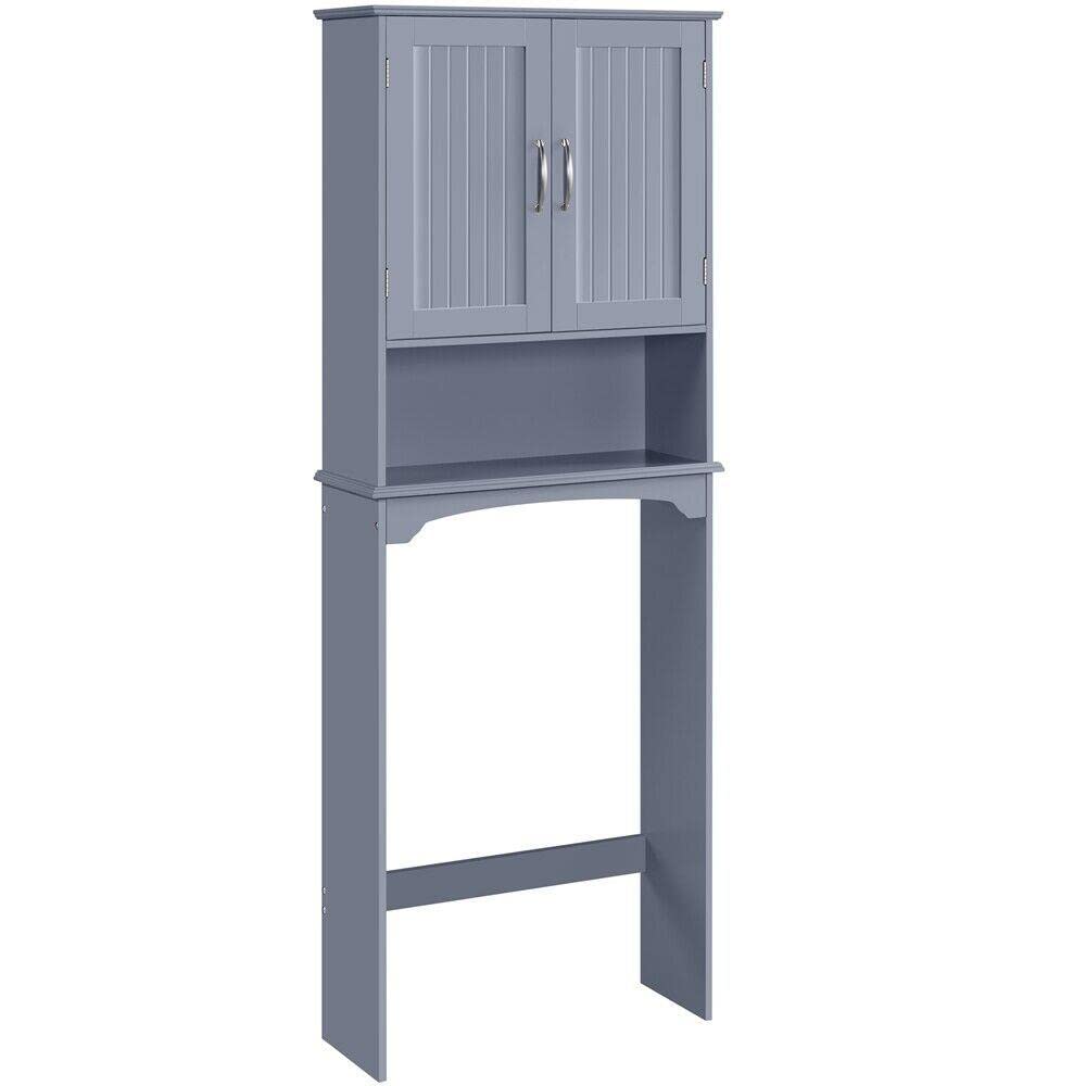 Over The Toilet Storage Cabinet - 2 Door Bathroom Organizer with Adjustable Shelf, Space-Saving Gray Bathroom Furniture for Small Bathrooms | Perfect for Towel Storage, Toilet Paper Holder & Bathroom Essentials Organization