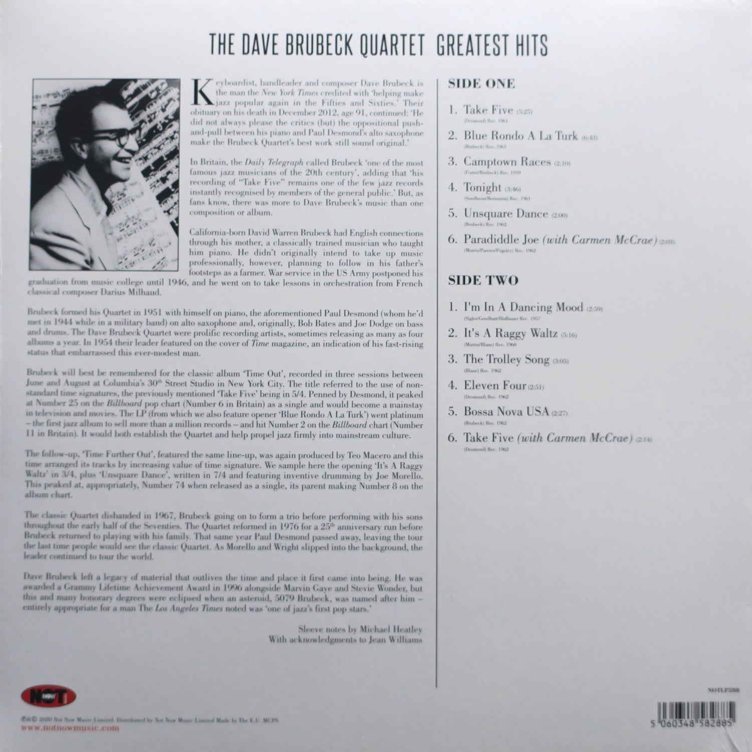 DAVE BRUBECK 'Greatest Hits' 180g RED Vinyl LP Record - Jazz Music Collector's Edition for Audiophiles & Home Entertainment