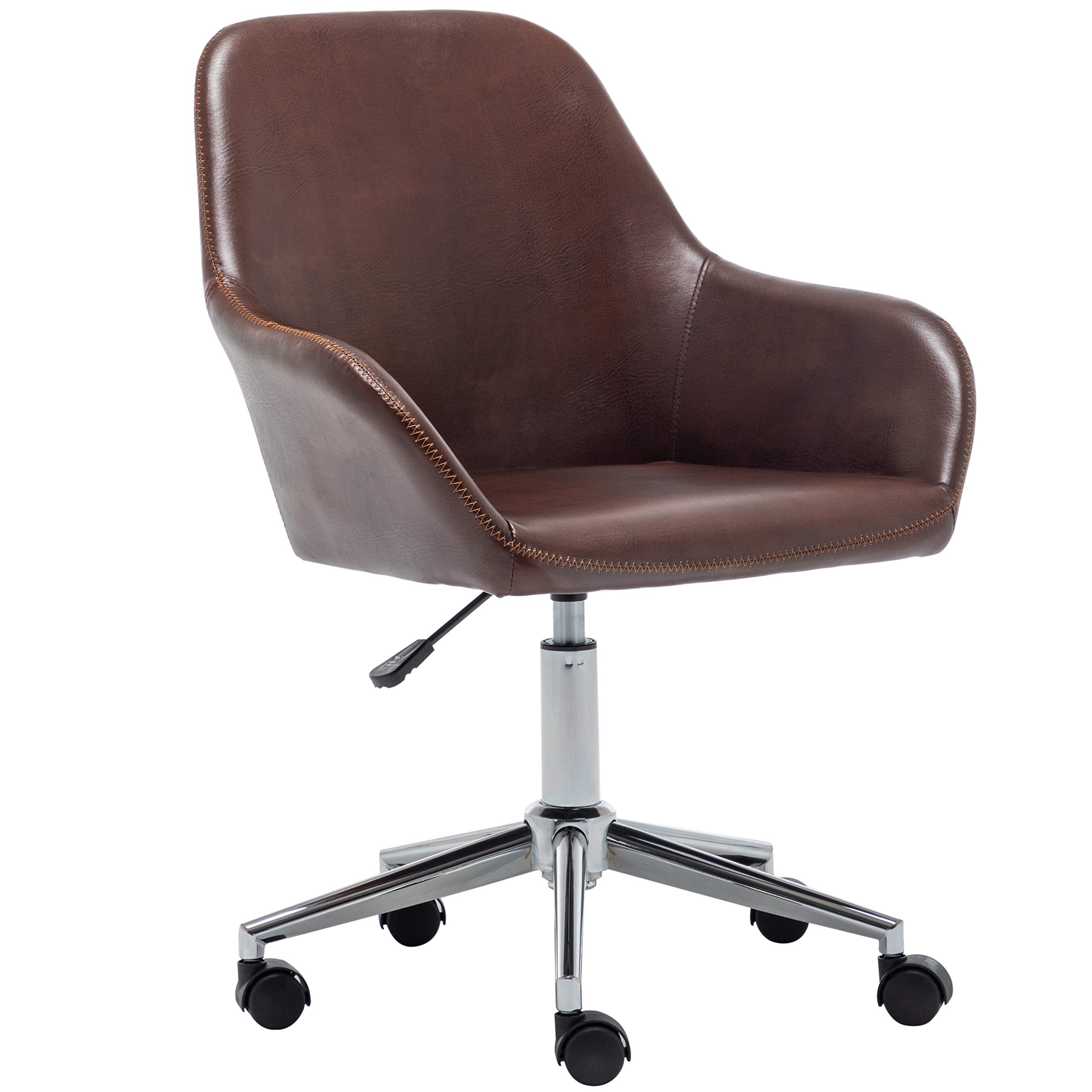 BTEXPERT Mid Back Office Chair - Adjustable Height, Swivel & Rolling Wheels - Faux Leather Desk Chair for Home & Office - White & Brown (5176) - Perfect for Workstations, Gaming & Study Spaces