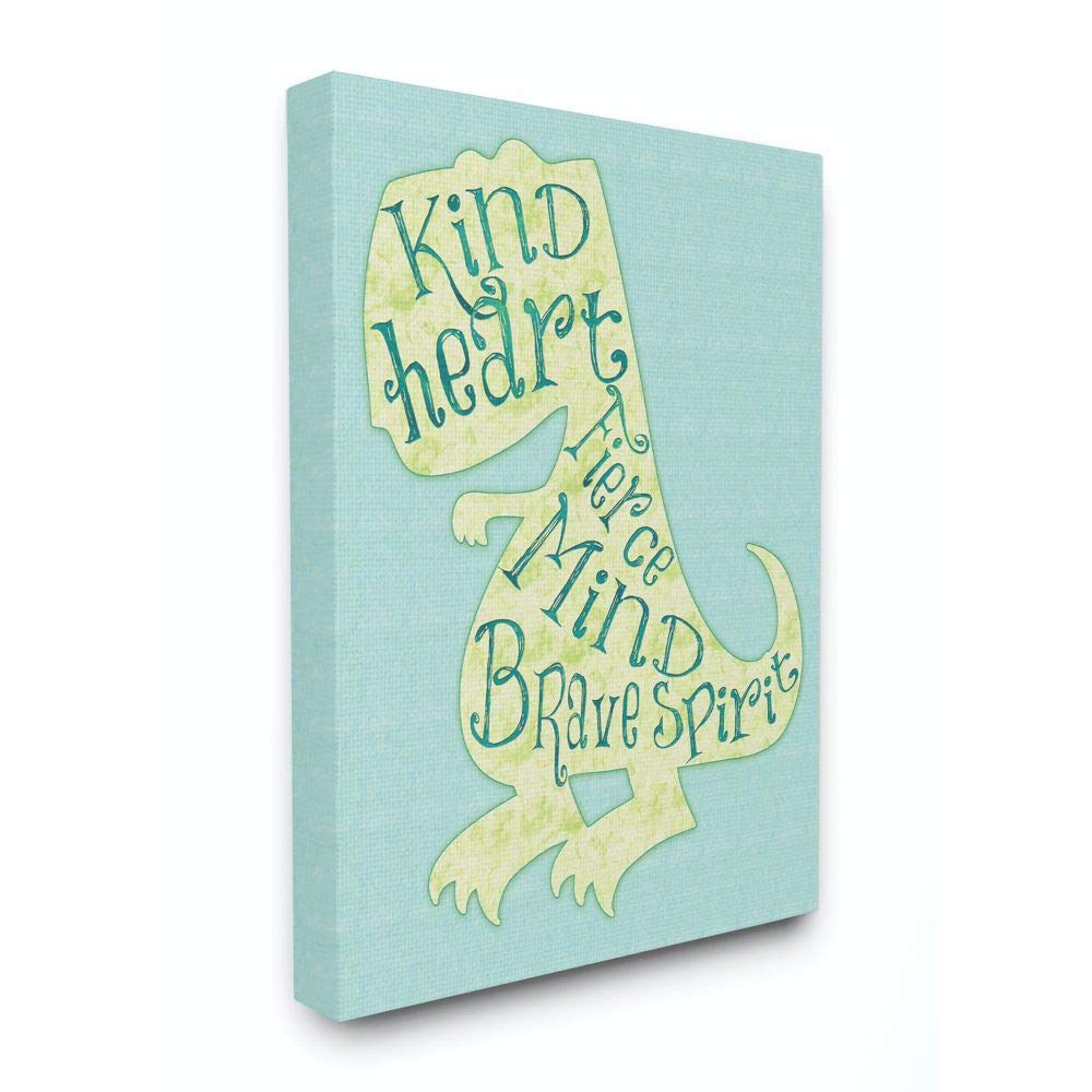 Stupell Home Décor Kind Heart Dinosaur Silhouette Canvas Wall Art - 16x20 Inches Stretched Framed Painting - Handmade in USA - Perfect for Nursery, Kids Room & Dinosaur Themed Decor