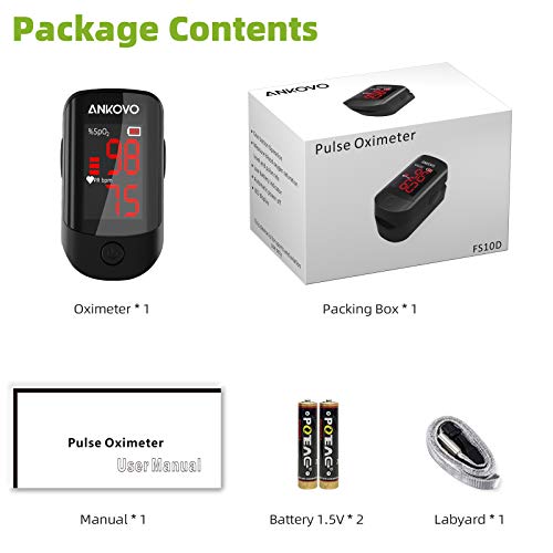 Ankovo Portable Fingertip Pulse Oximeter - Accurate Blood Oxygen Saturation (SpO2) Monitor with Pulse Rate Measurement - Ideal for Home Use, Travel, and Sports Activities