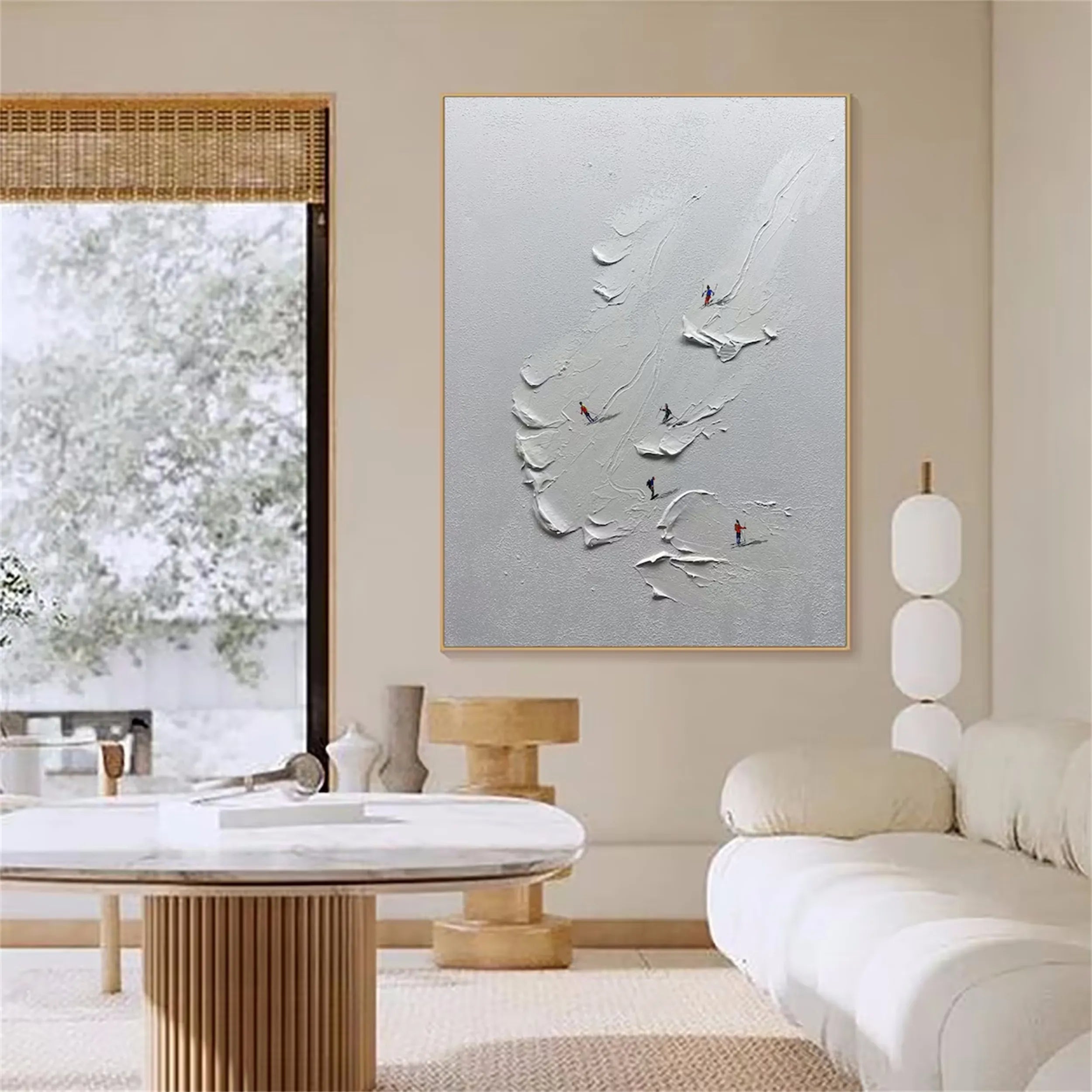 Premium Skiing Sport Art Textured Canvas Painting - Winter Sports Wall Decor for Home & Office (Style #MM221) | Perfect for Ski Lodge, Mountain Cabin & Sports Enthusiast Gifts