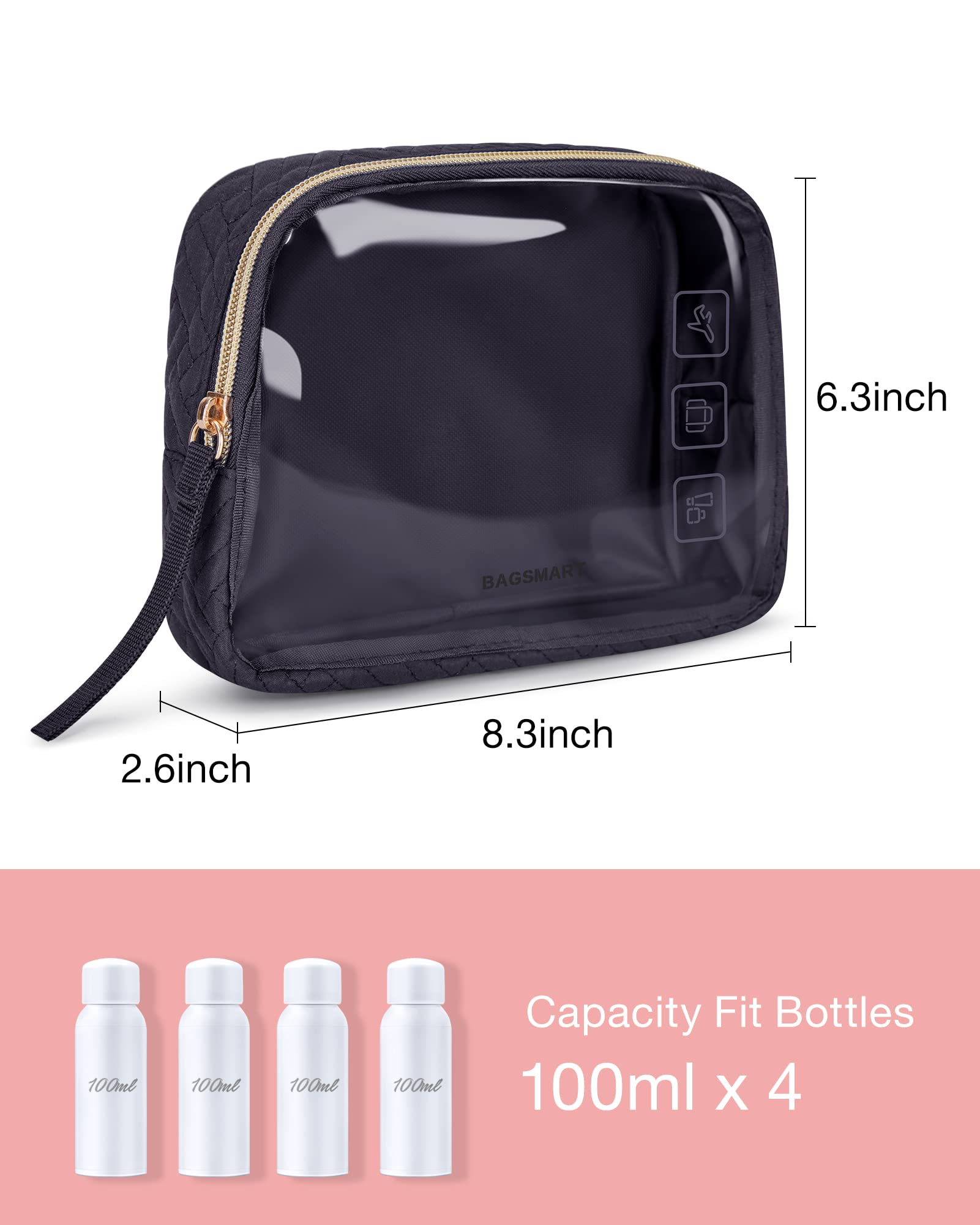 BAGSMART 2-Pack TSA Approved Toiletry Bag, Clear Quart Size Travel Organizer for Makeup & Essentials - Perfect for Carry-on & Air Travel
