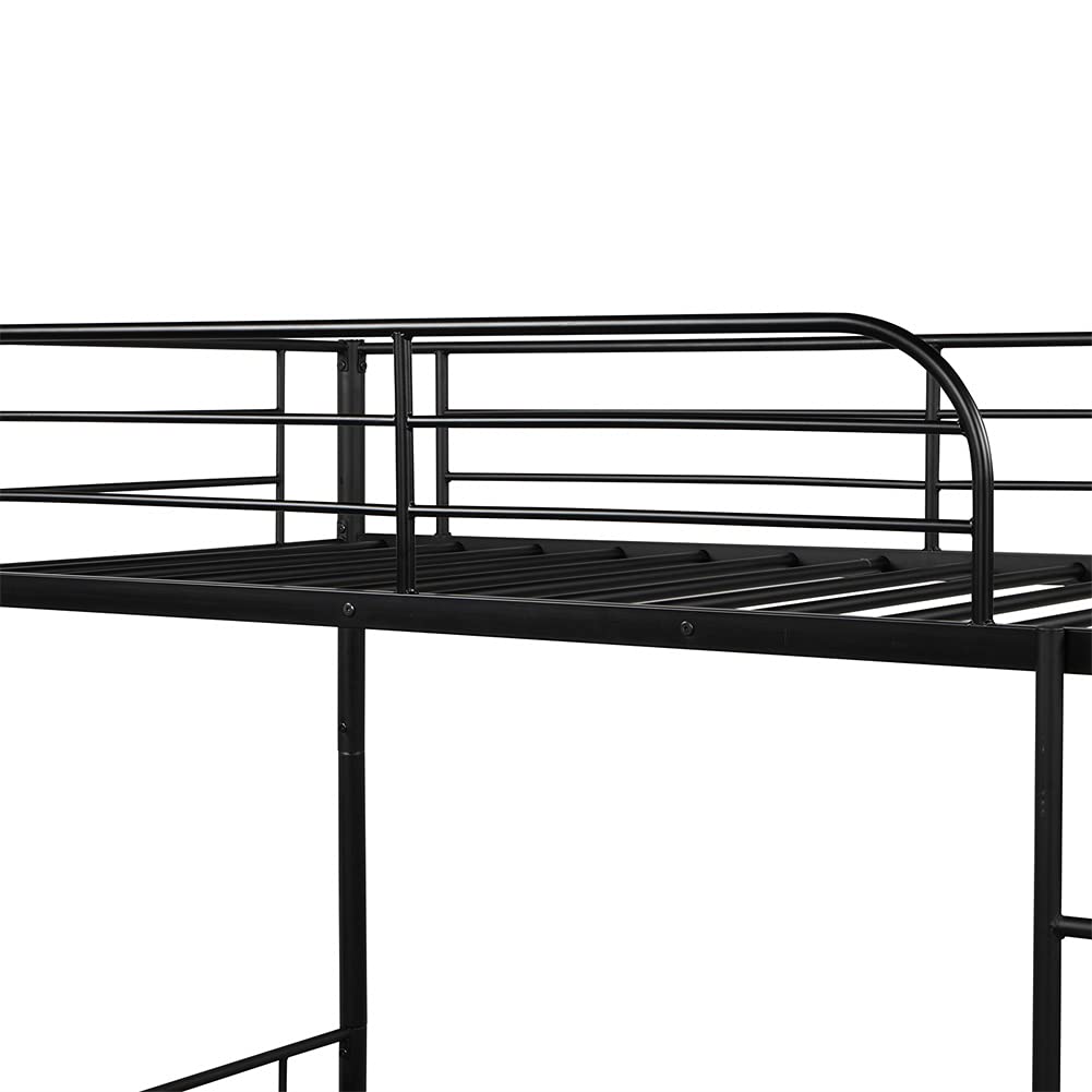 Metal Twin-Over-Twin Bunk Bed with Trundle - Convertible to 2 Separate Beds, No Box Spring Required (Black) | Space-Saving Kids Bedroom Furniture for Small Rooms, Dormitories & Guest Rooms