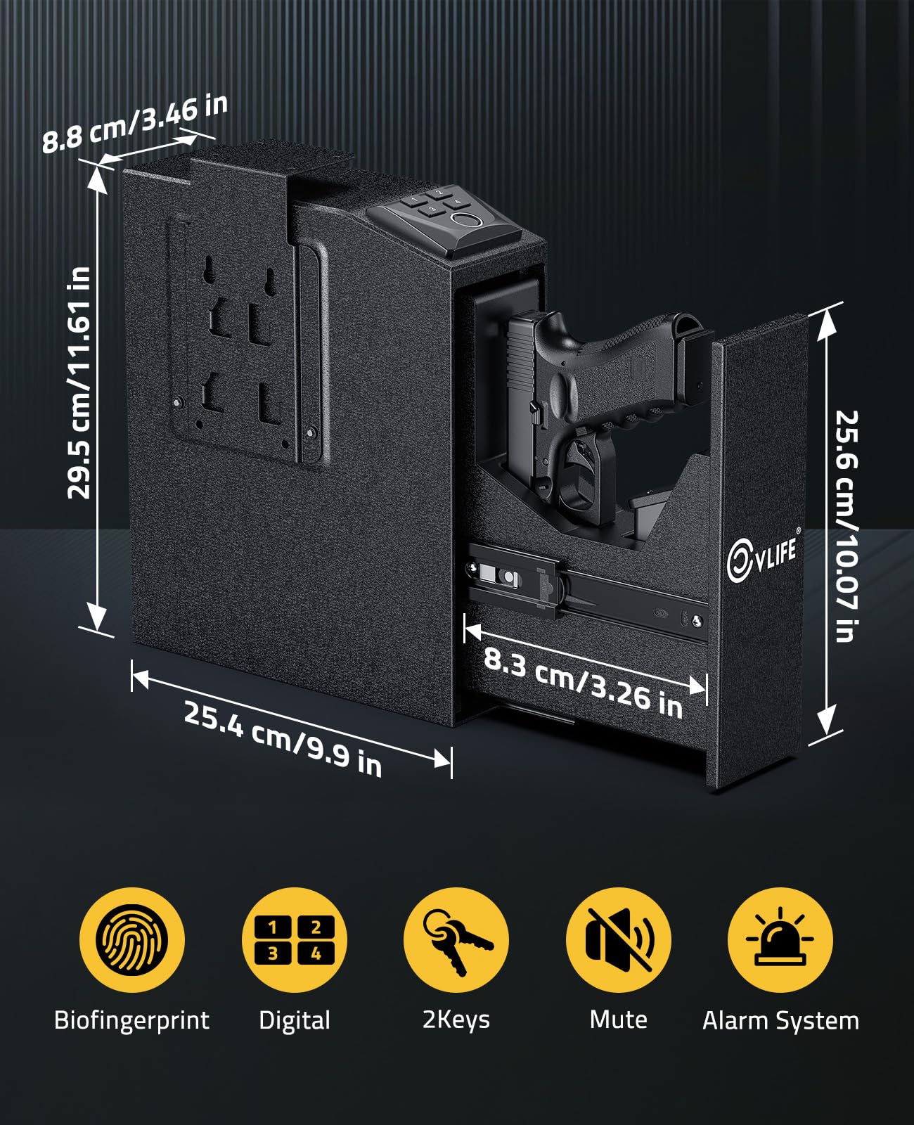CVLIFE Biometric Gun Safe for Handgun - Quick Access Fingerprint & Keypad Lock Security Box - Pistol Safe for Home, Bedside, Nightstand, Office & Car Storage - Protect Your Firearms from Unauthorized Access