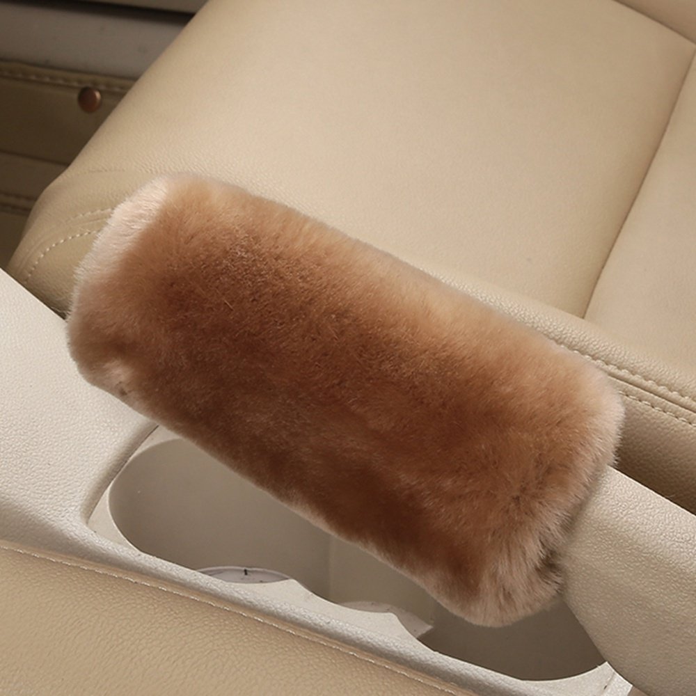 Dotesy 3-Piece Genuine Sheepskin Steering Wheel Cover Set with Gear Shift & Handbrake Covers - Universal 15 Inch Furry Car Accessories (Tan) | Soft Pure Wool for Comfort & Grip | Perfect for Winter Driving & Luxury Car Interiors