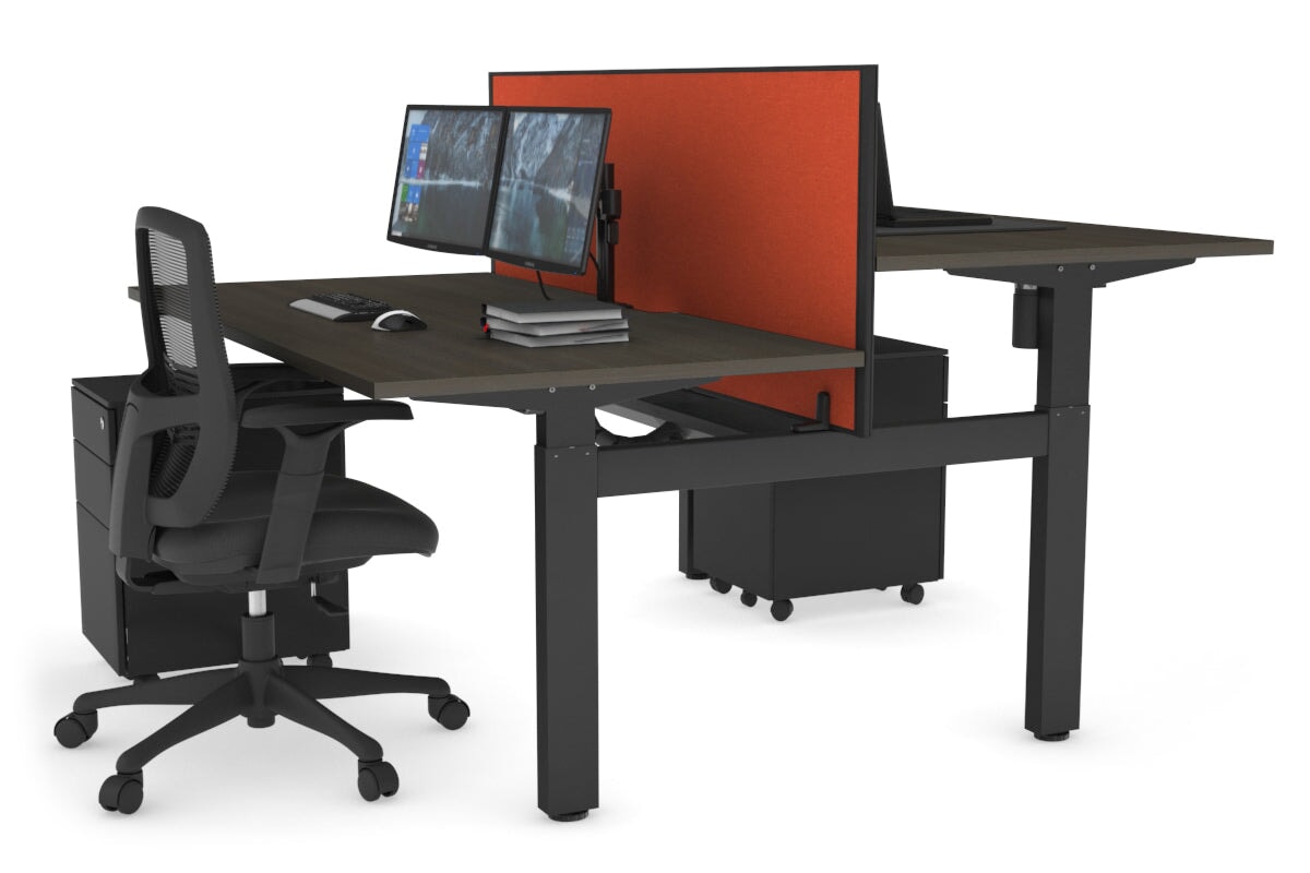 Adjustable Height 2-Person H Bench Workstation - Black Frame [1200L x 800W with Cable Management] - Perfect for Office, Home Workspace & Collaborative Work Environments
