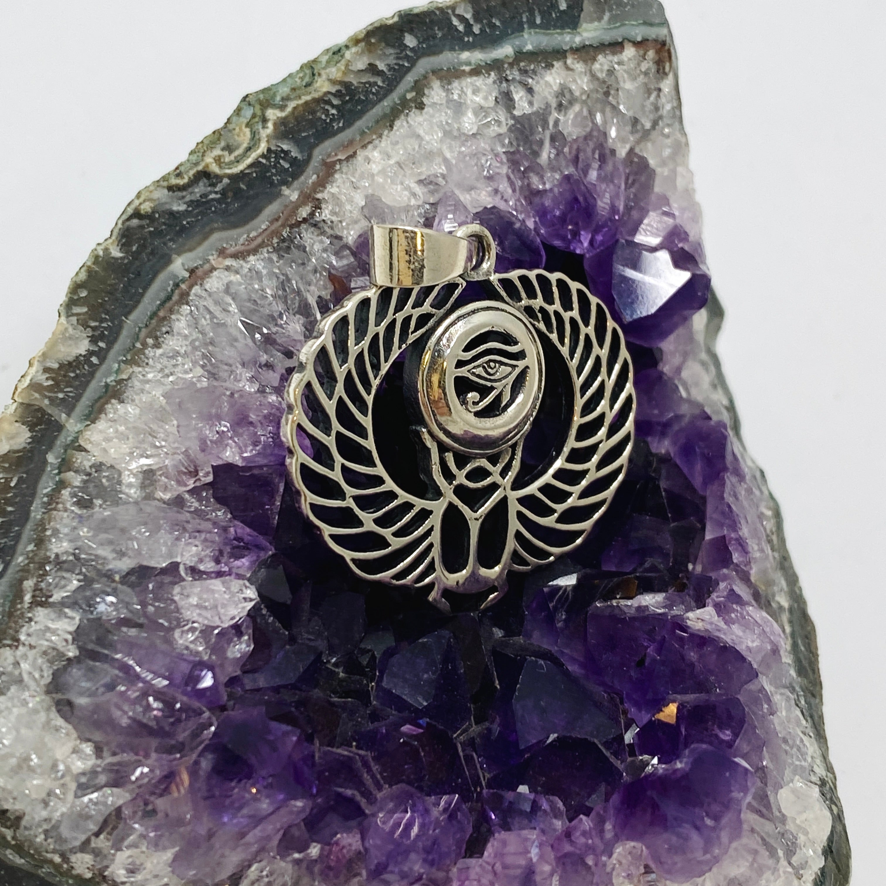 925 Sterling Silver Eye of Horus with Scarab Beetle Pendant - Egyptian Mythology Jewelry for Men & Women - Perfect for Spiritual Protection & Fashion Accessories