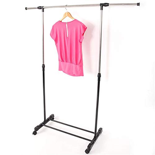 Adjustable Single-Bar Vertical & Horizontal Clothes Rack with Shoe Shelf - Rolling Wheels Garment Drying Rack for Indoor & Outdoor Use - Perfect for Apartments, Laundry Rooms, and Small Spaces