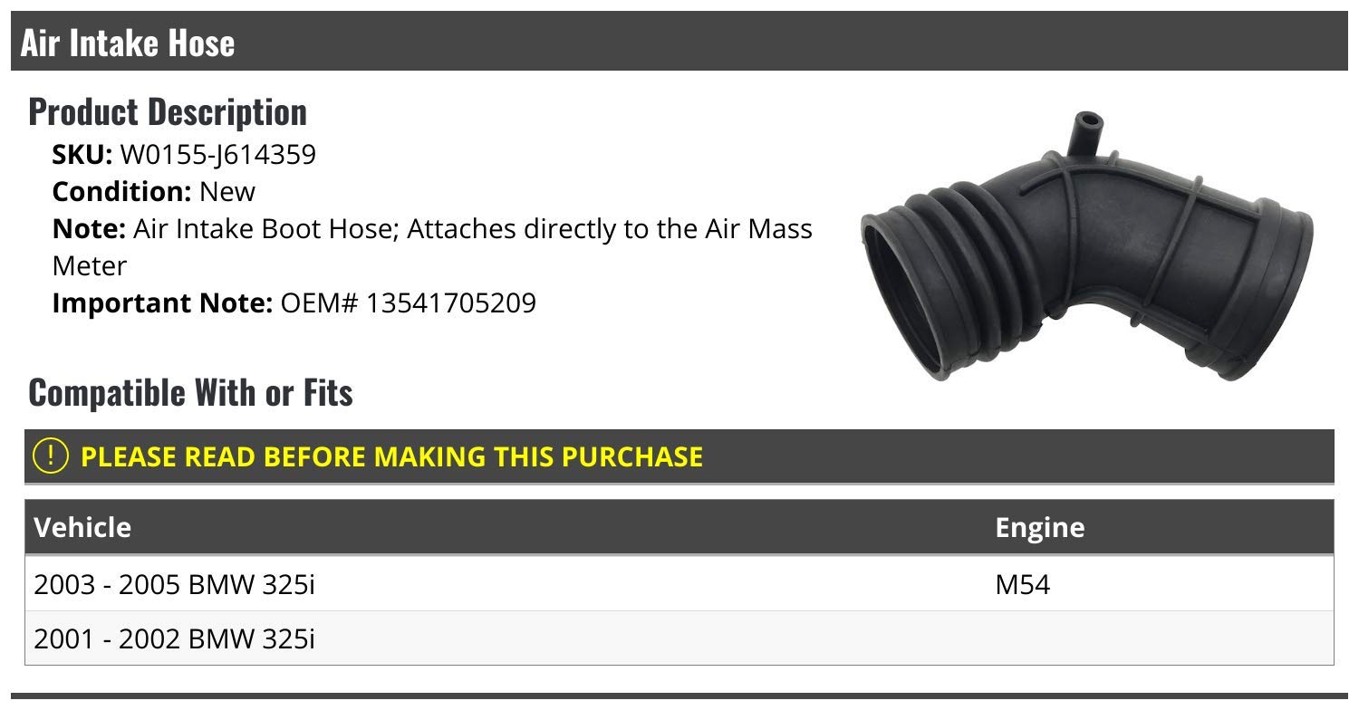 High-Performance Air Intake Hose for 2001-2005 BMW 325i - Durable Replacement Part for Enhanced Engine Performance - Perfect for Car Upgrades & DIY Repairs