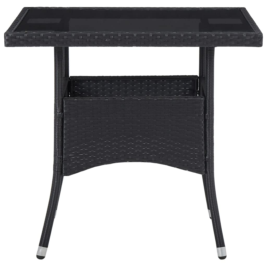 vidaXL Square Patio Dining Table with Tempered Glass Top - Weather-Resistant Black Poly Rattan & Steel Frame - Indoor/Outdoor Use - Perfect for Backyard, Garden, or Balcony Dining