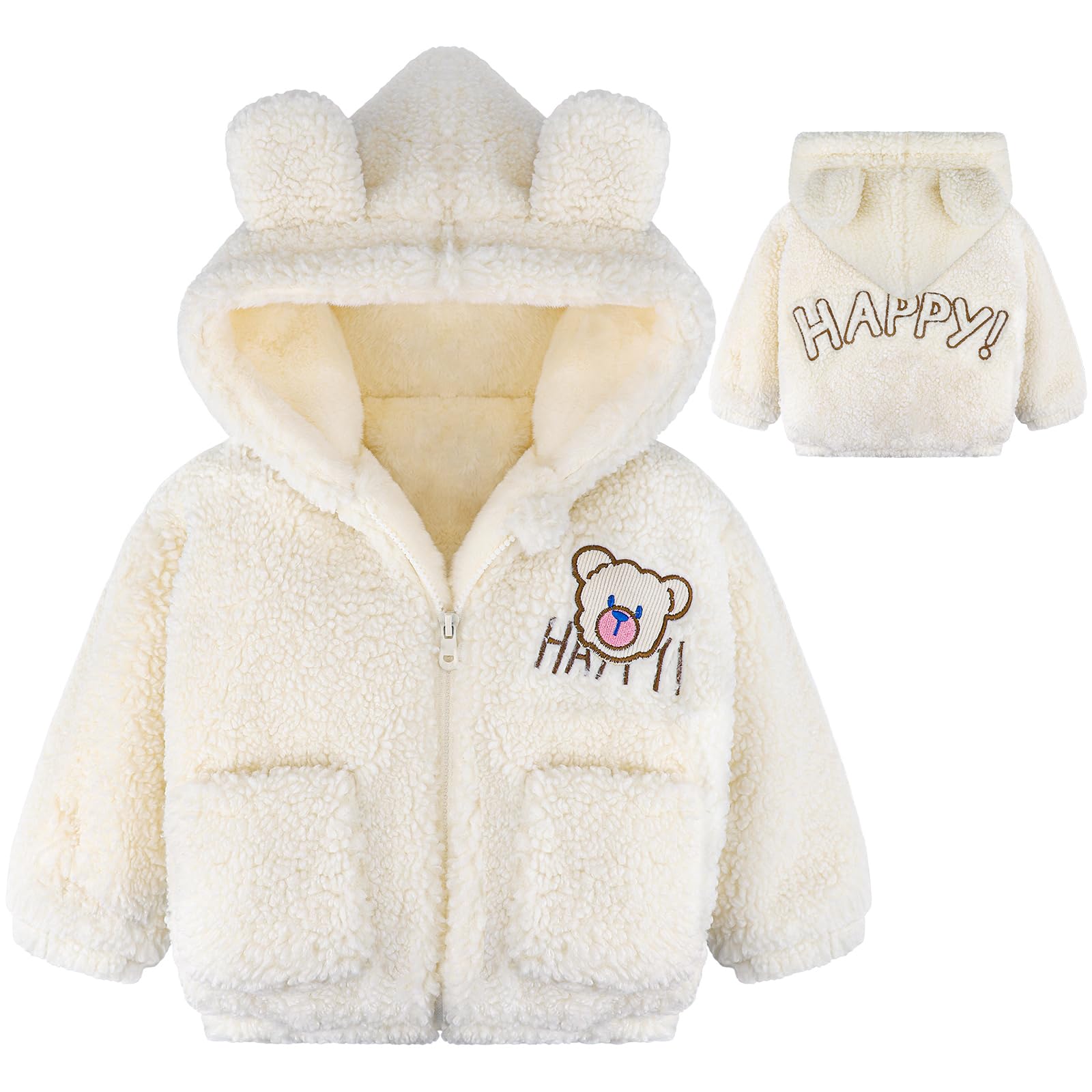 Warm Toddler Winter Fleece Jacket - Unisex Baby Boys & Girls Hooded Coat with Soft Sherpa Lining | Perfect for Snow Play, Outdoor Adventures & Cold Weather