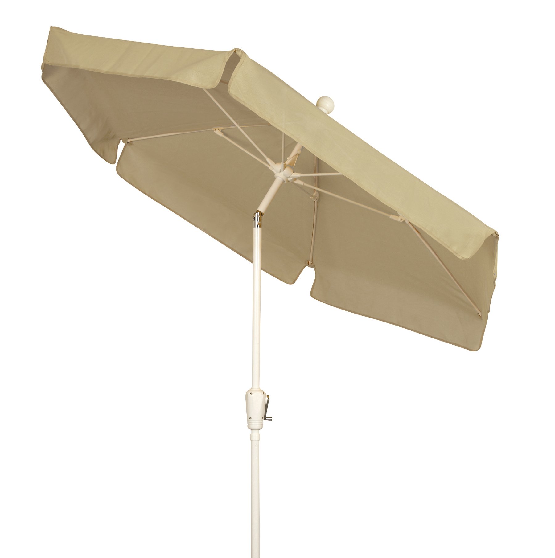 7.5ft Beige Garden Umbrella with Push-Button Tilt & White Pole - Patio, Deck, Poolside Outdoor Shade Solution