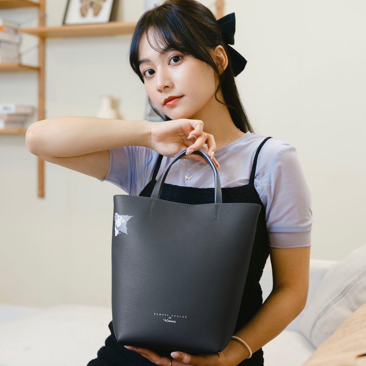 Samuel Ashley x Sanrio Characters Genuine Leather Tote Bag - Stylish Handbag for Women, Cute Kawaii Shopping Bag for Work, Travel & Daily Use