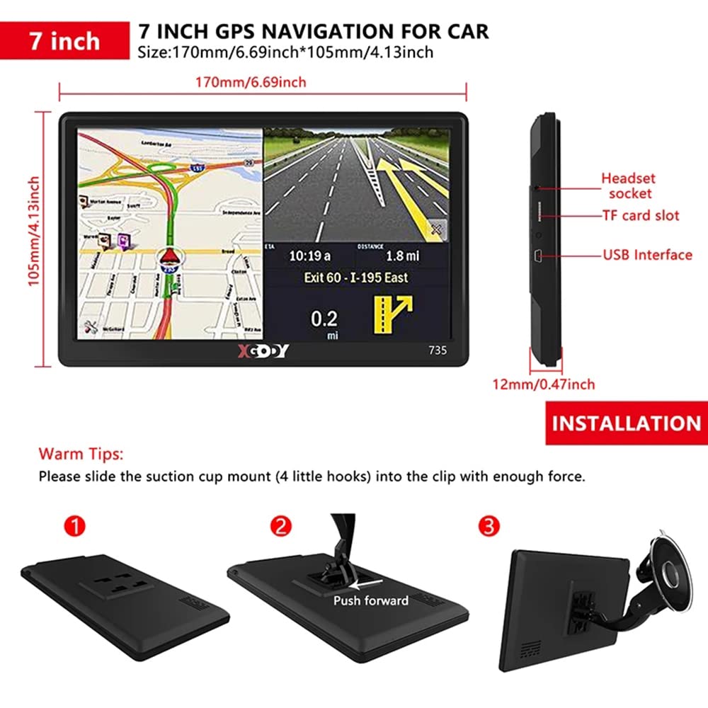 7 Inch HD Touch Screen GPS Car Navigation System - Heavy Duty Truck GPS with Free Lifetime Map Updates for UK & Europe 2024 - Multi-Language Voice Guidance - Perfect for Cars, Trucks & Commercial Vehicles