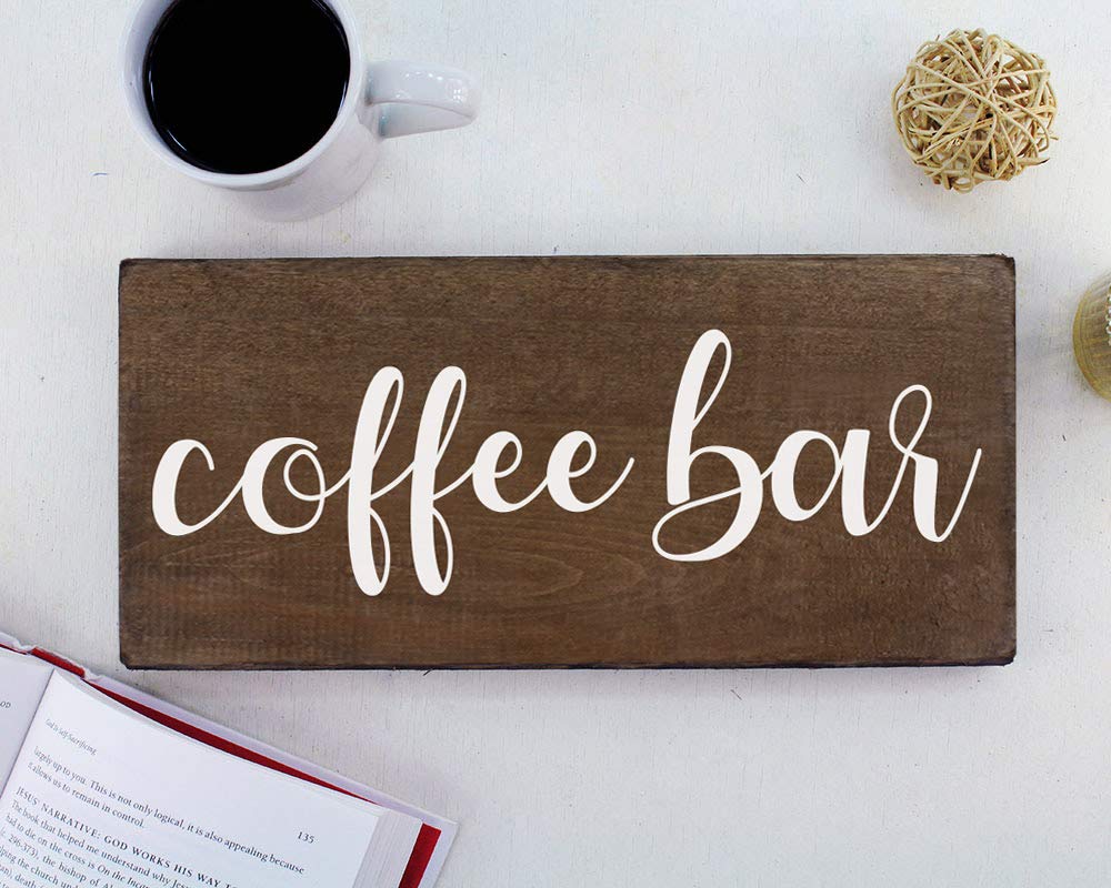 Farmhouse Coffee Bar Sign - Rustic Wood Plaque for Kitchen Decor