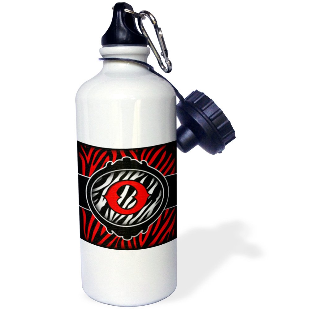 3D Rose Wicked Red Zebra Initial Letter O Sports Water Bottle - 21 oz White Insulated Stainless Steel Bottle for Gym, Hiking & Outdoor Activities