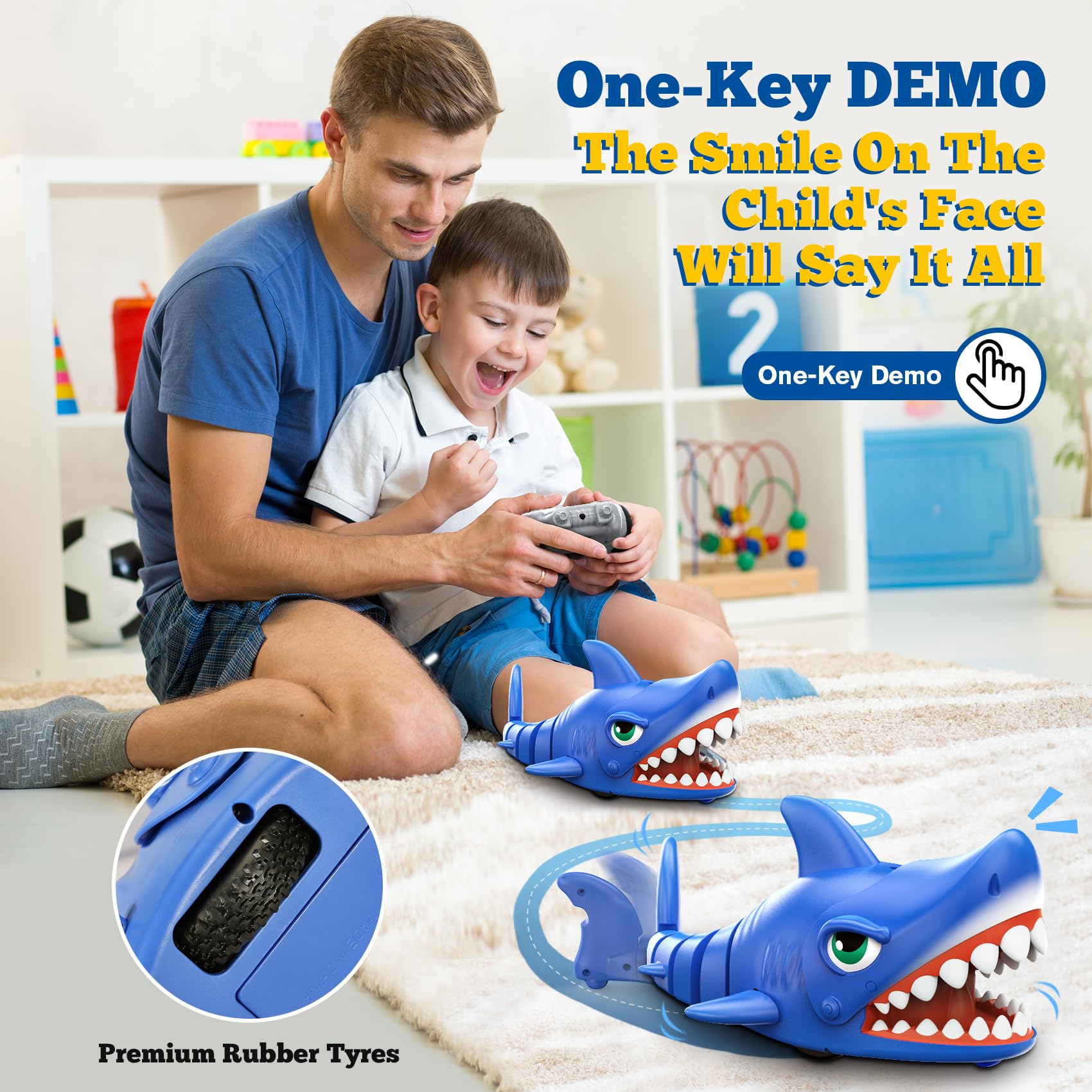 Rechargeable Remote Control Shark Toy for Kids Ages 3-12 - Realistic Swimming & Biting RC Robot with LED Lights | Interactive STEM Gift for Boys & Girls | Perfect for Pool Parties, Birthday Presents & Stocking Stuffers