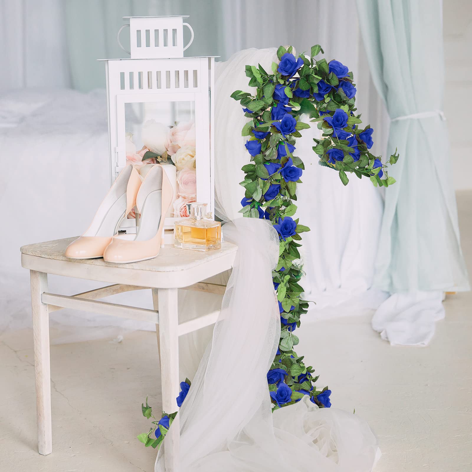 3PCS 7.22Ft Artificial Silk Rose Vine Garland - Blue Hanging Flowers for Wedding, Baby Shower, Home & Outdoor Decor - Perfect for Party, Garden, and Indoor Decoration