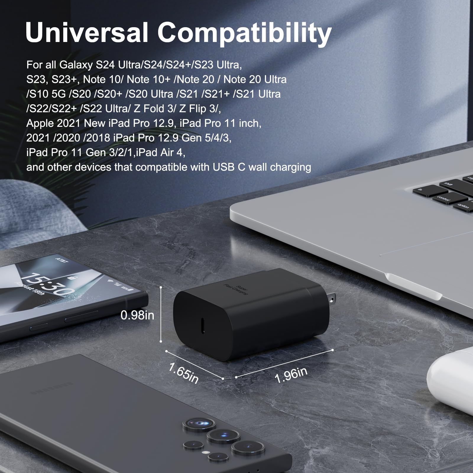 Samsung 25W USB-C Super Fast Charging Power Adapter, PD Charger Block for Samsung Galaxy S25 Ultra/S25/S25+/S24 Ultra/S24/S24+/S23 Ultra/S23/S23+/S22/S22 Ultra/S22+/Note 20/S20/S21/S10, Tab S8 (2 Pack) - Fast Charging for Home, Office & Travel