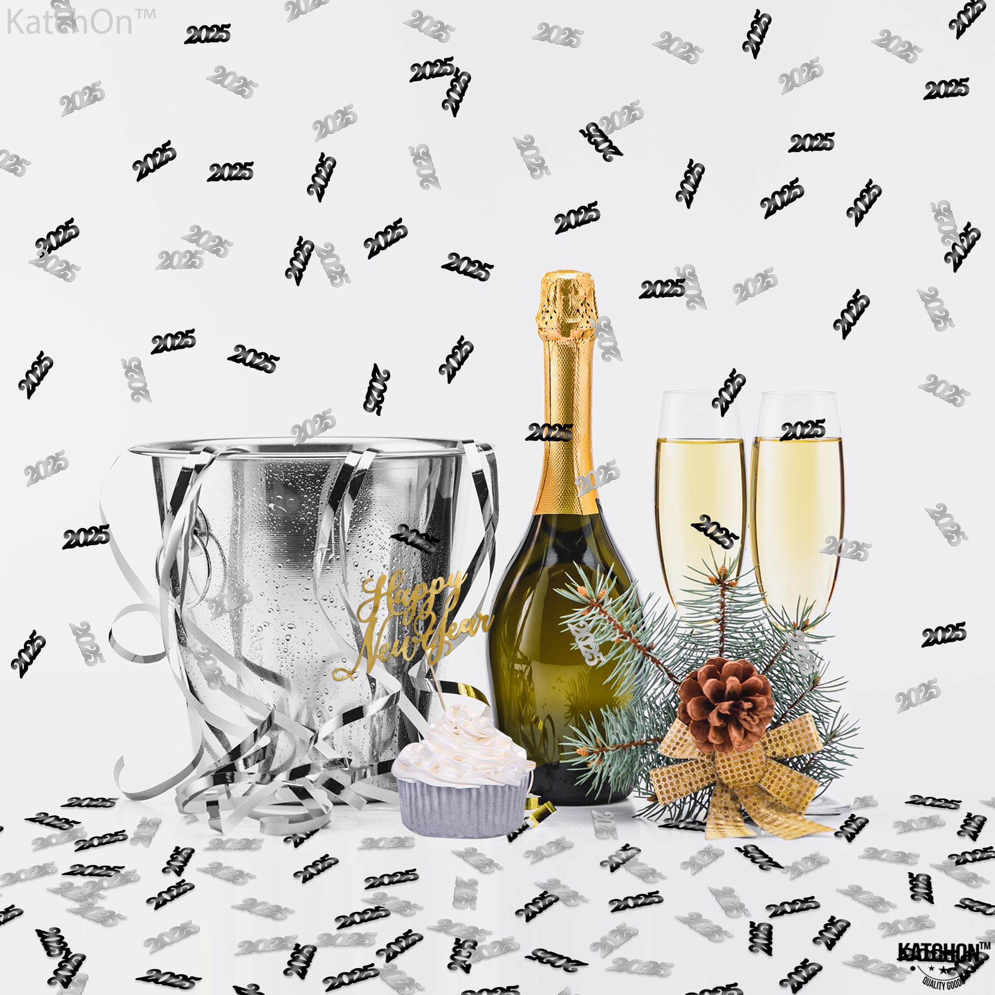 KatchOn 2025 Black and Silver Graduation Confetti - Pack of 500 | Premium Graduation Party Decorations for Tables, Photo Booths & Celebrations | Class of 2025 Party Supplies