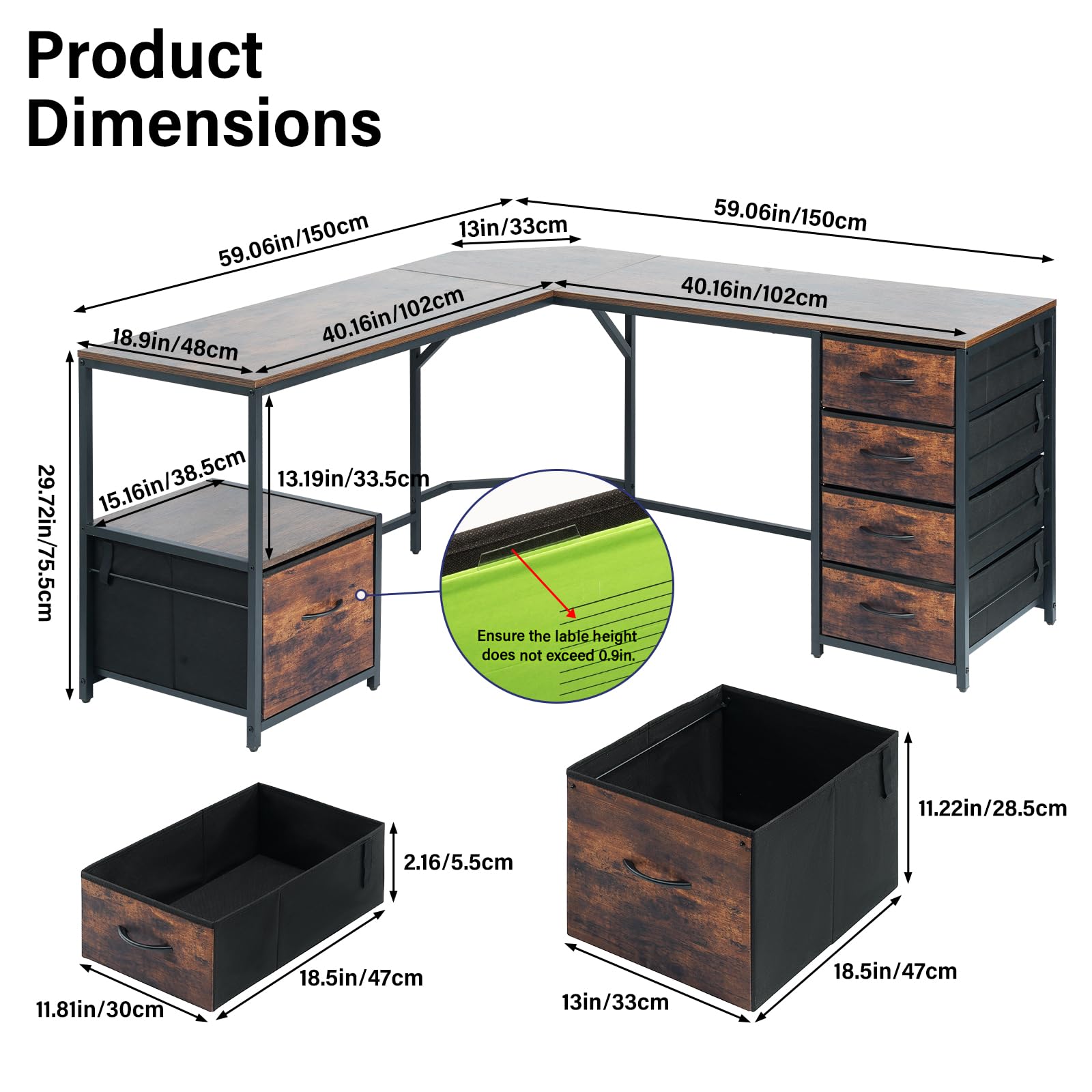 TOPSKY L-Shaped Corner Desk with 18.9