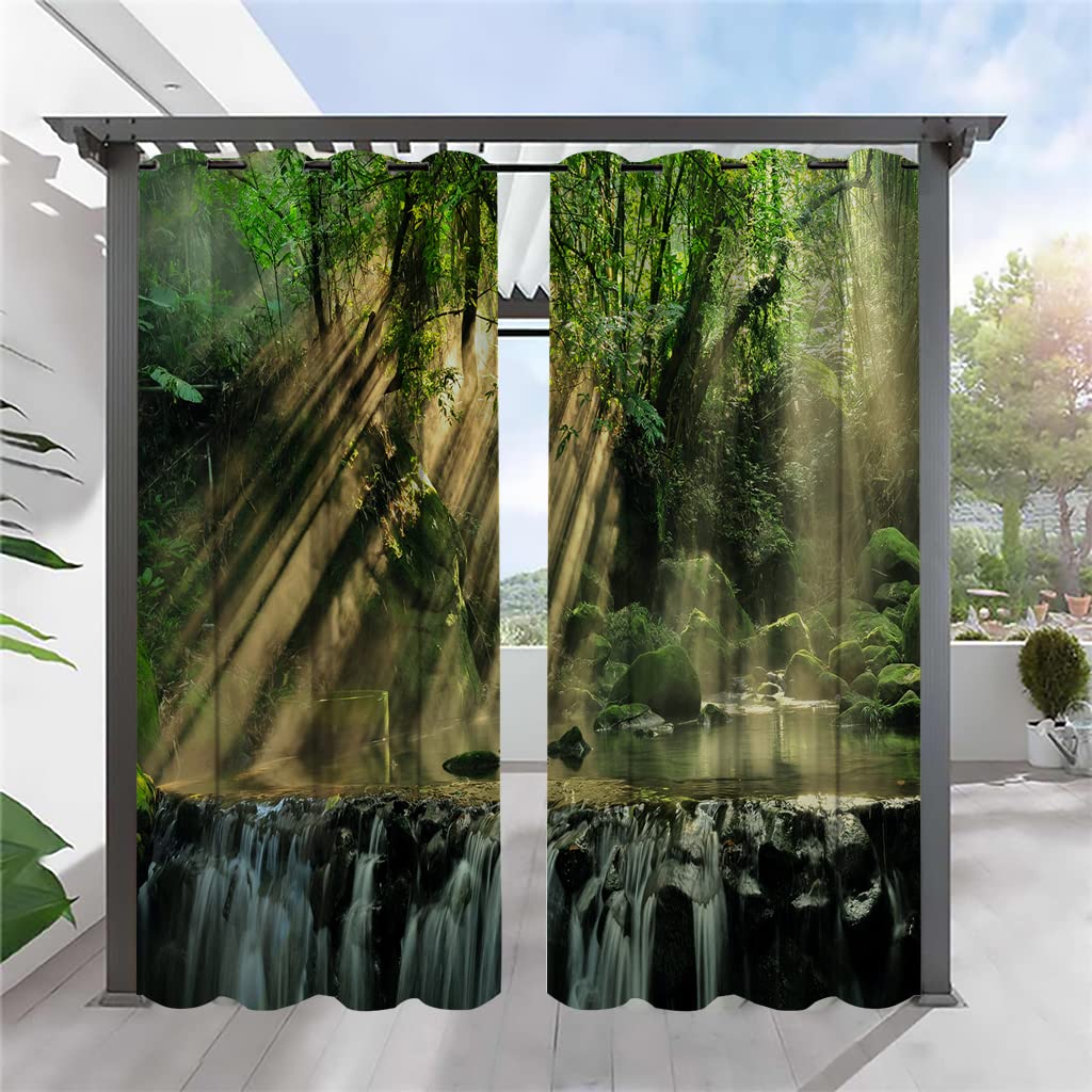 Upgraded Waterproof 3D Printed Outdoor Blackout Curtains for Patio, Gazebo, Pergola & Garden - 2 Panels 54x108 Inch - Sun Protection & Privacy Curtains for Outdoor Living Spaces, Poolside Lounging & Backyard Relaxation